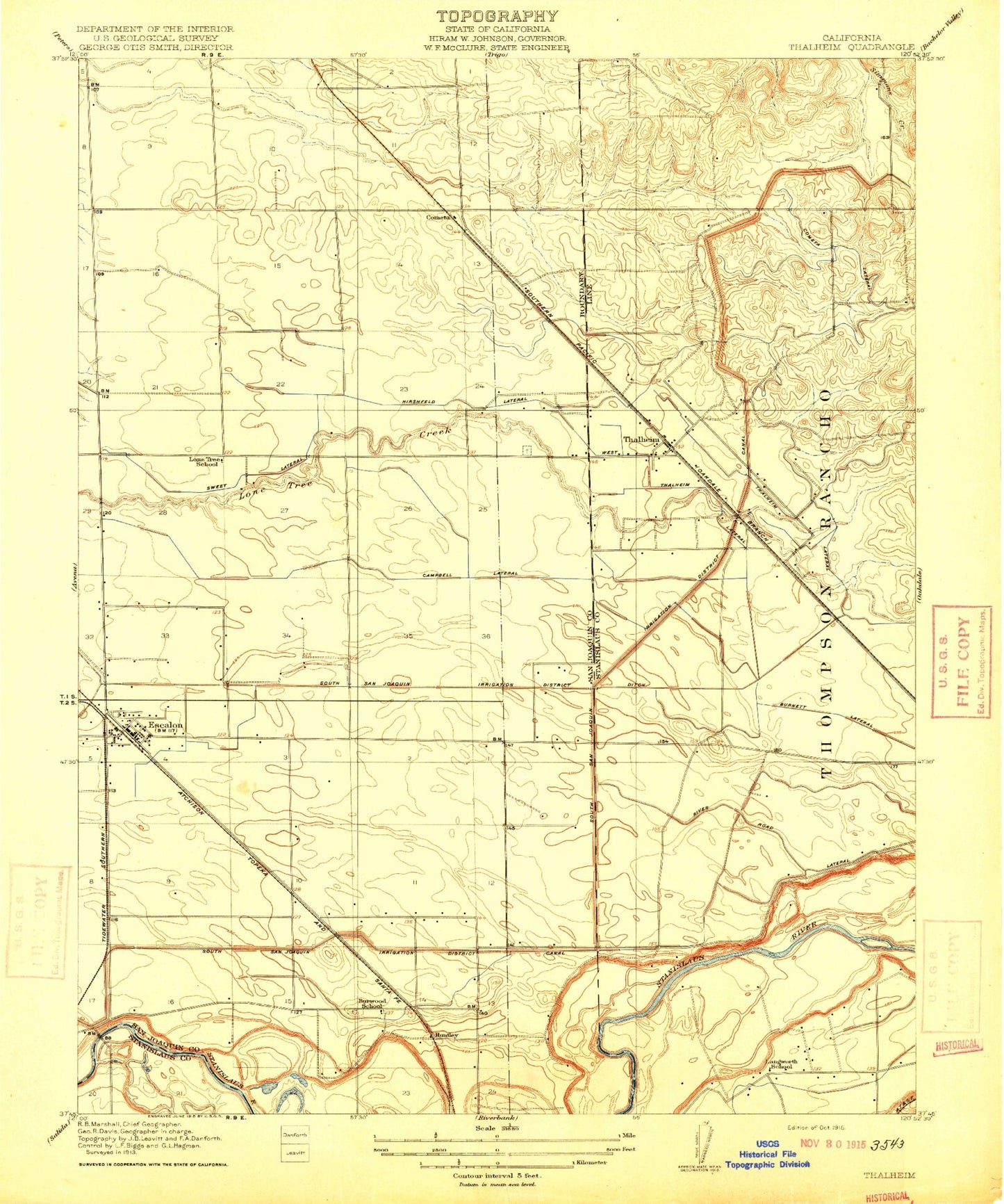 Classic USGS Escalon California 7.5'x7.5' Topo Map Image