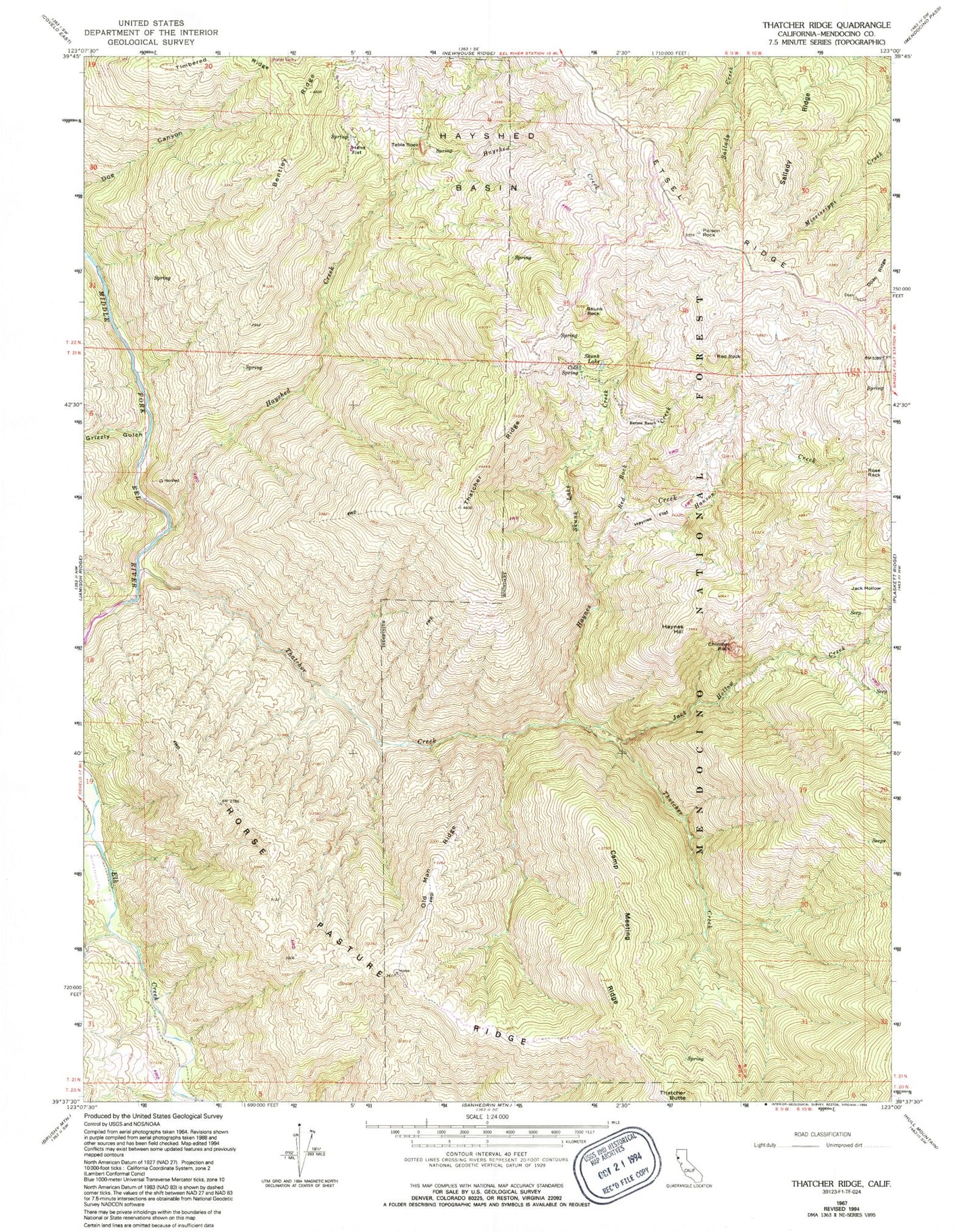 Classic USGS Thatcher Ridge California 7.5'x7.5' Topo Map Image