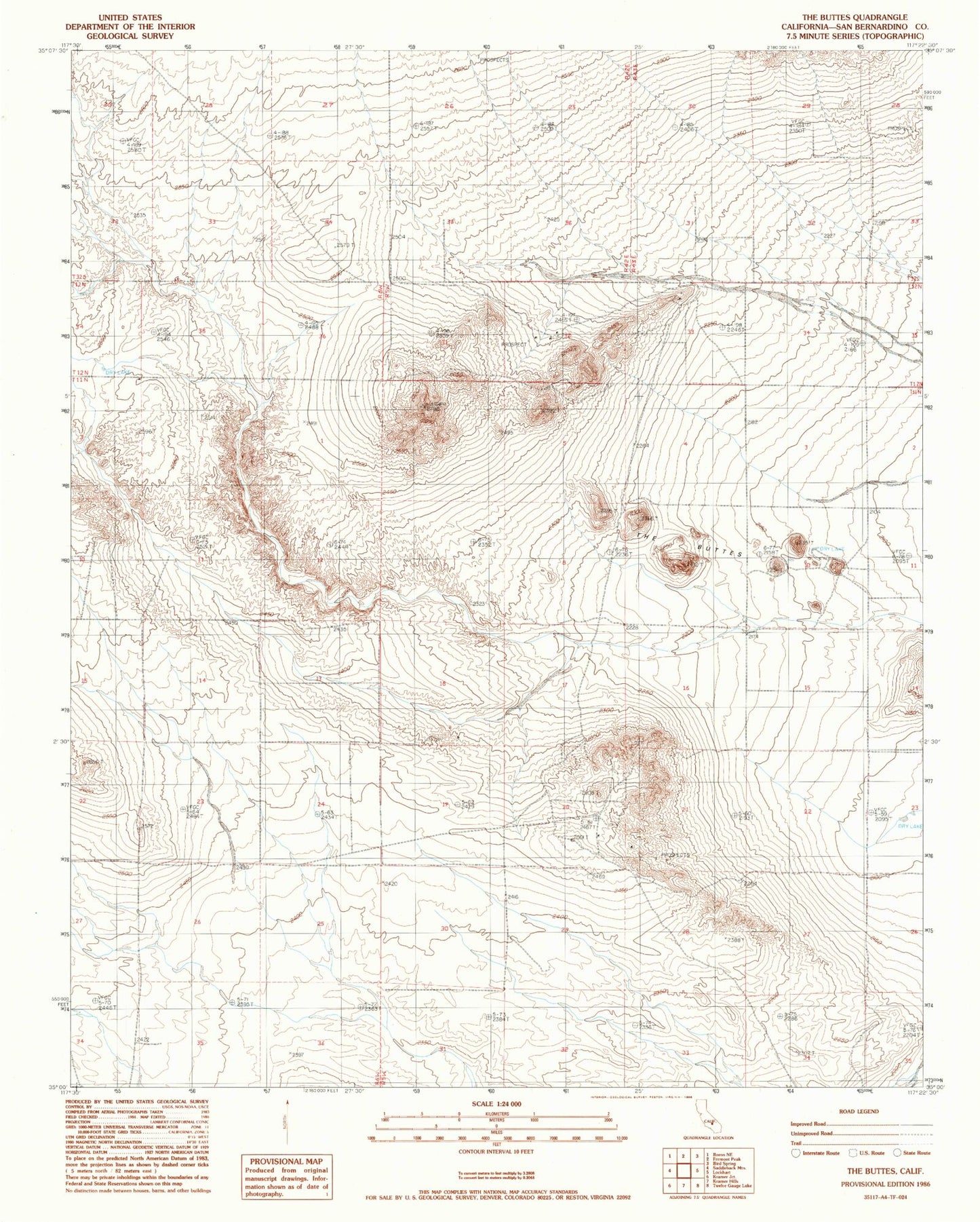 Classic USGS The Buttes California 7.5'x7.5' Topo Map Image