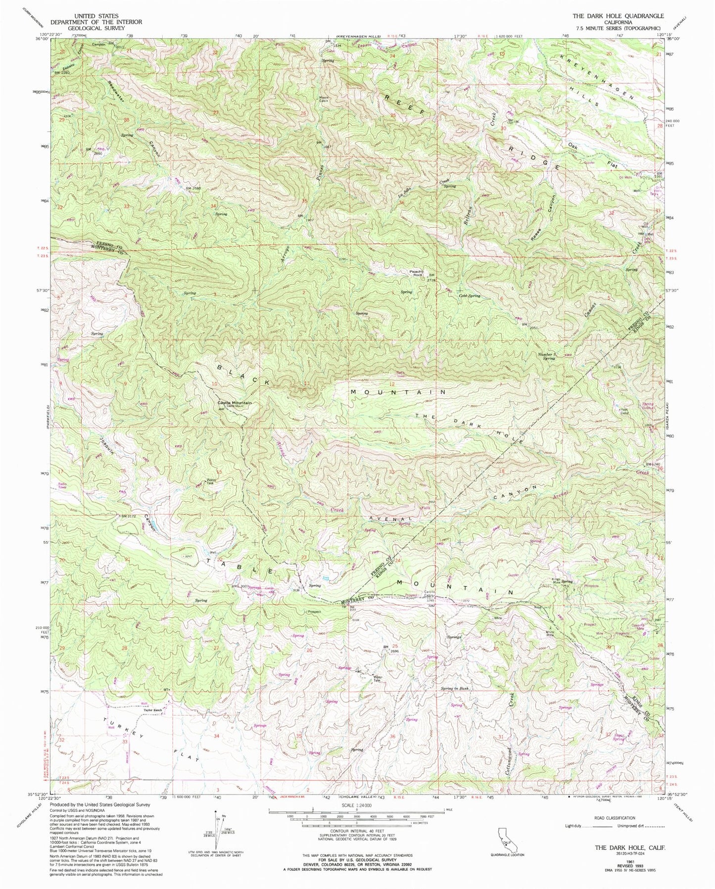 Classic USGS The Dark Hole California 7.5'x7.5' Topo Map Image