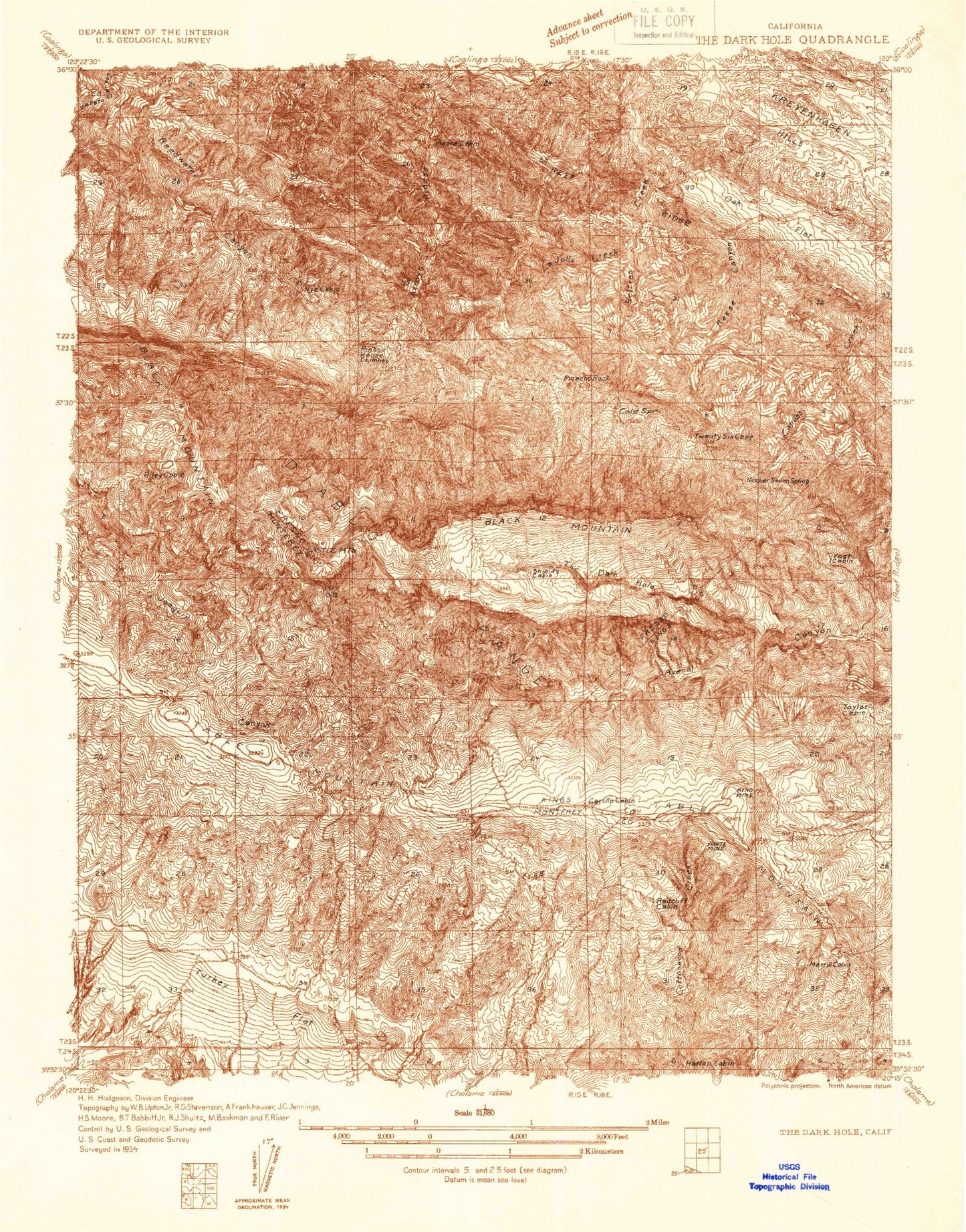 Classic USGS The Dark Hole California 7.5'x7.5' Topo Map Image