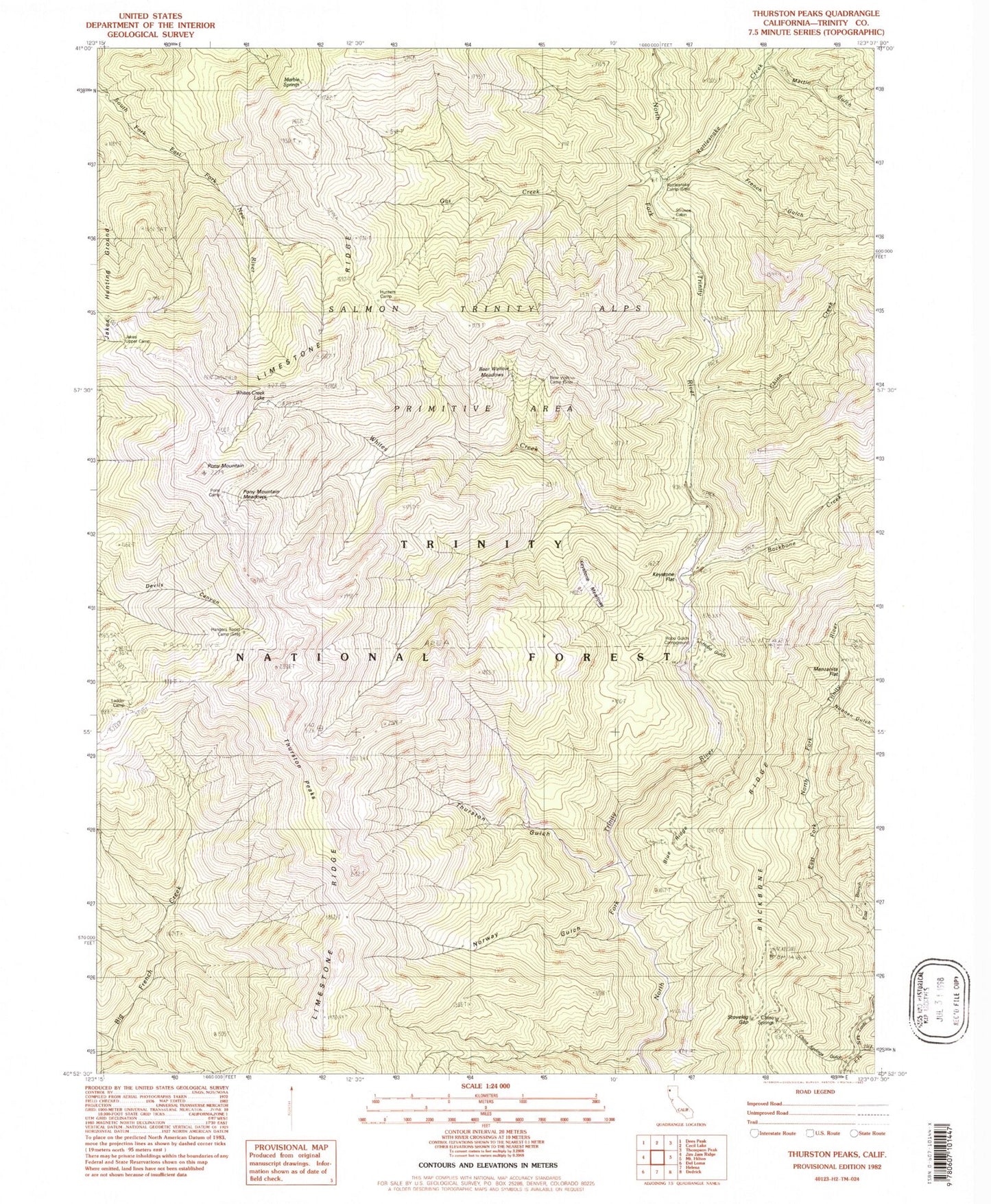 Classic USGS Thurston Peaks California 7.5'x7.5' Topo Map Image