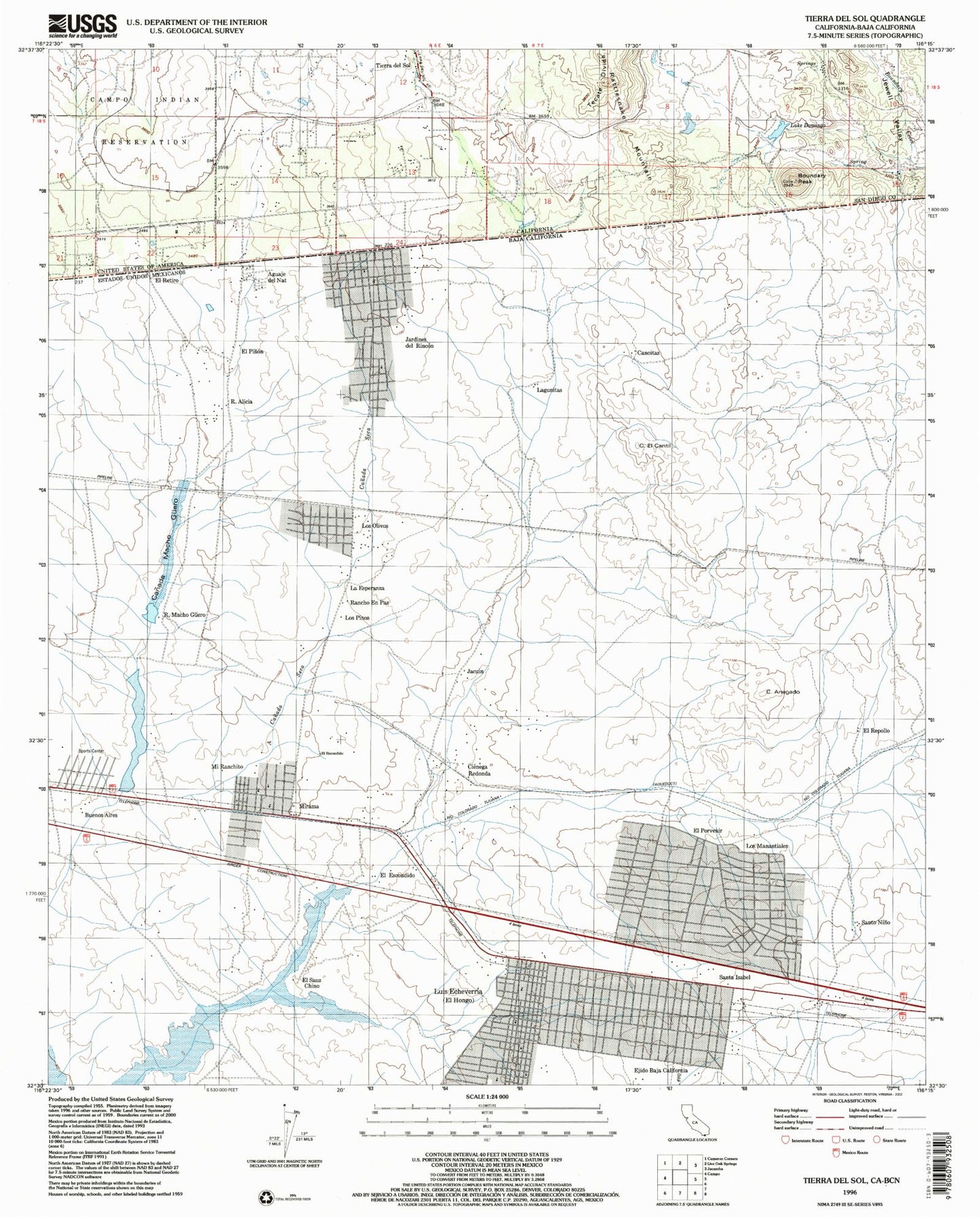 Classic USGS Tierra del Sol California 7.5'x7.5' Topo Map Image