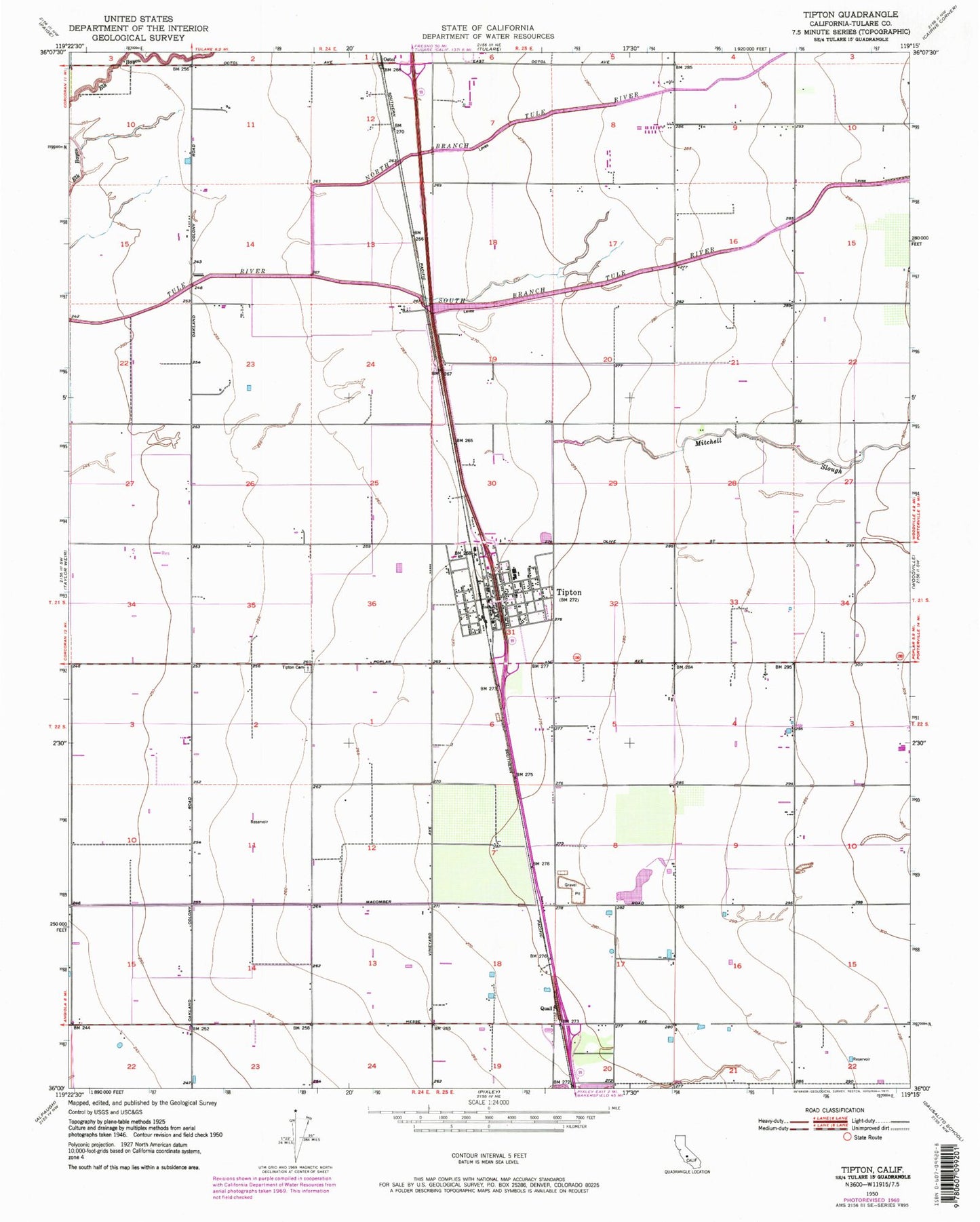 Classic USGS Tipton California 7.5'x7.5' Topo Map Image