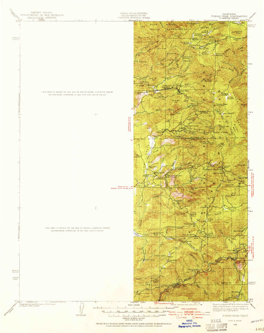 Historic 1936 Tobias Peak California 30'x30' Topo Map Image