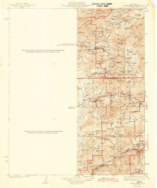 Historic 1943 Tobias Peak California 30'x30' Topo Map Image