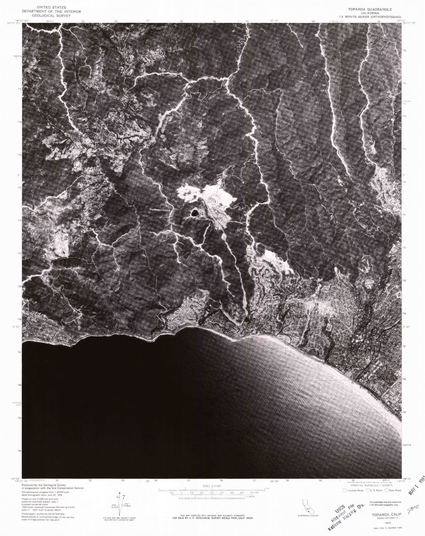 Classic USGS Topanga California 7.5'x7.5' Topo Map Image