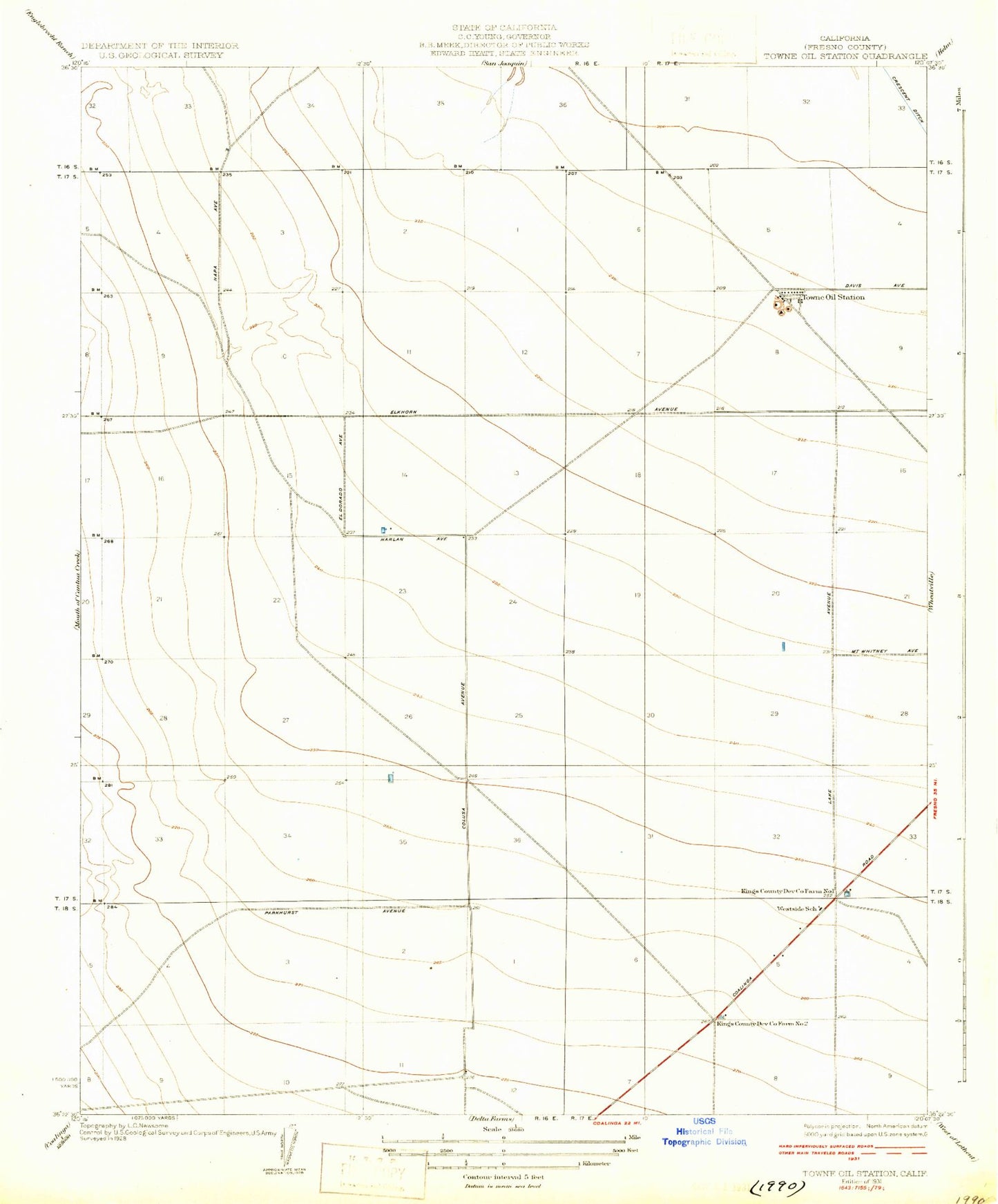 Classic USGS Westside California 7.5'x7.5' Topo Map Image