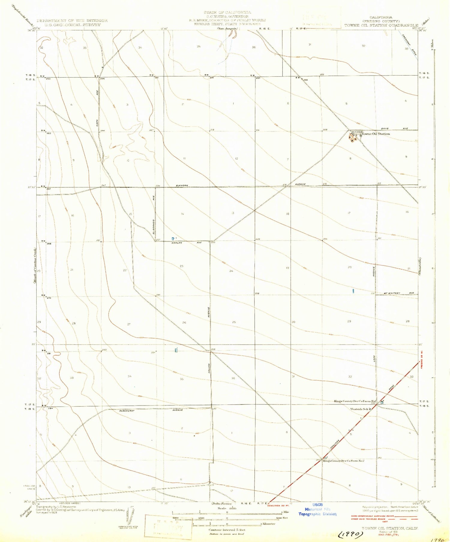 Classic USGS Westside California 7.5'x7.5' Topo Map Image