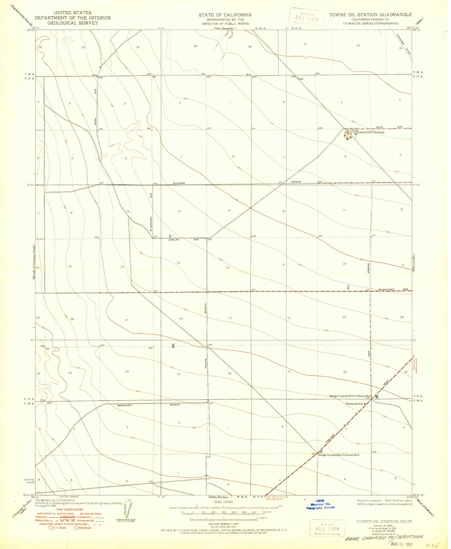 Classic USGS Westside California 7.5'x7.5' Topo Map Image