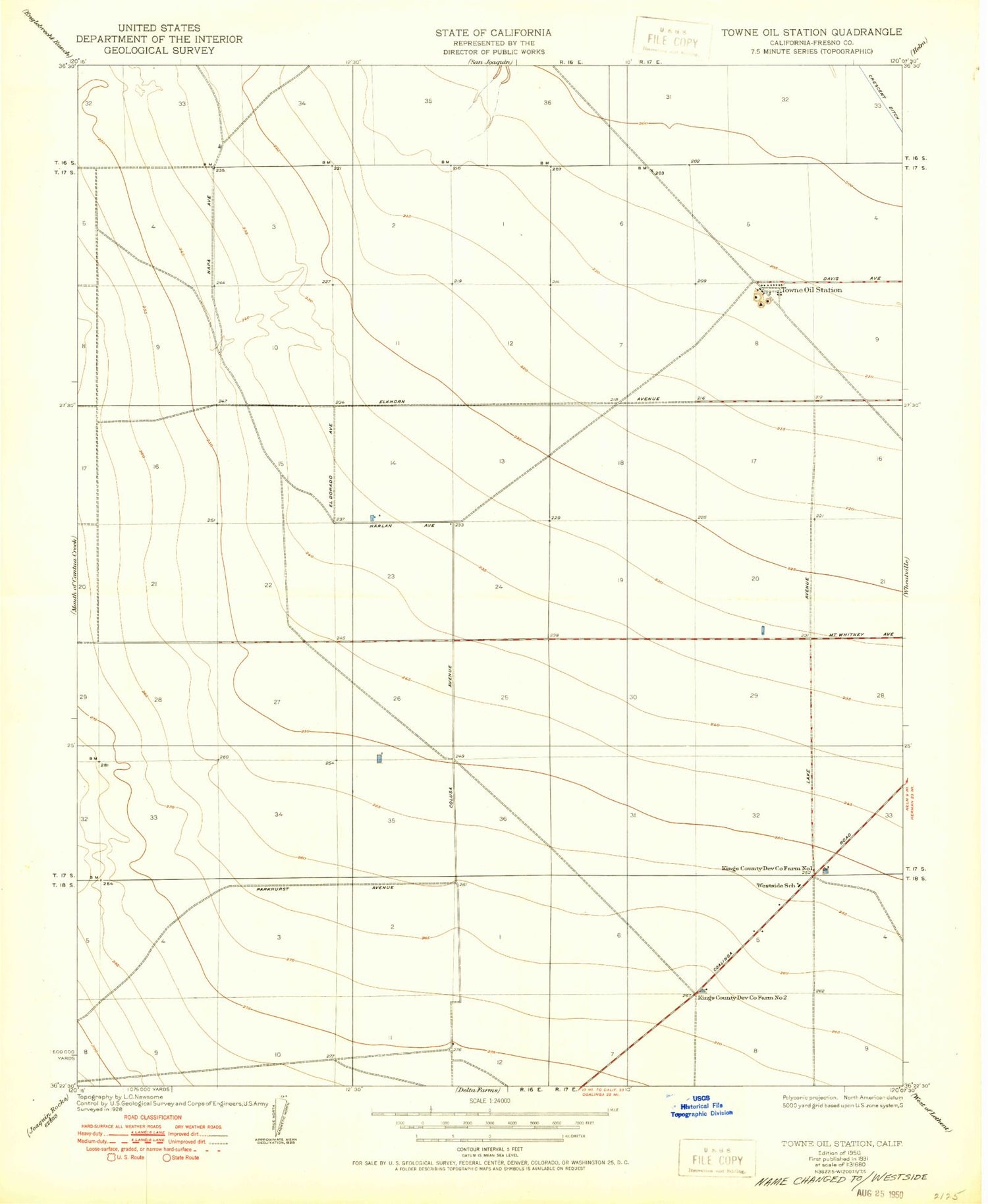 Classic USGS Westside California 7.5'x7.5' Topo Map Image