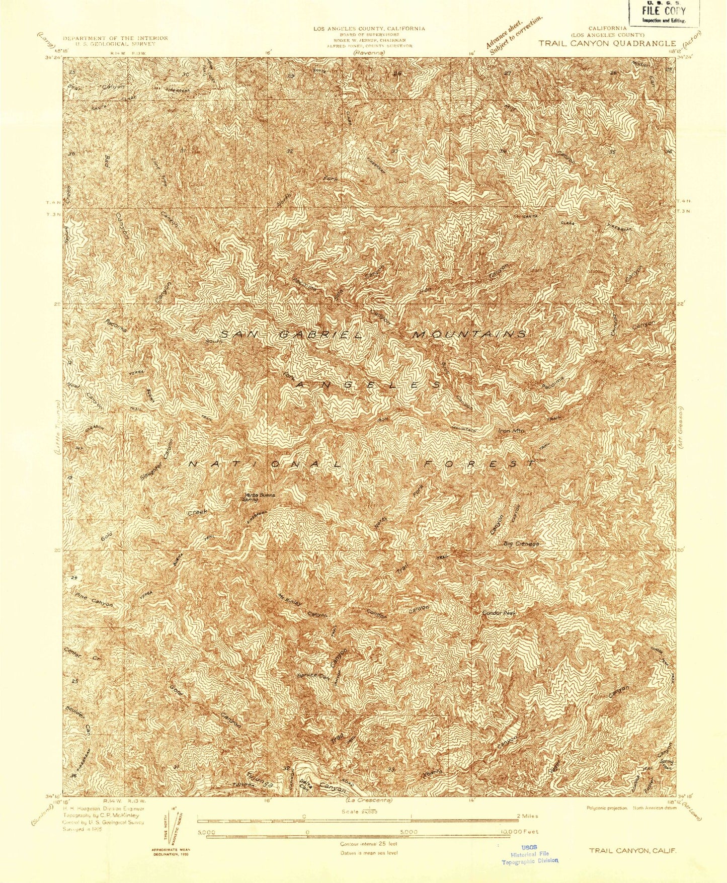 Classic USGS Trail Canyon California 7.5'x7.5' Topo Map Image