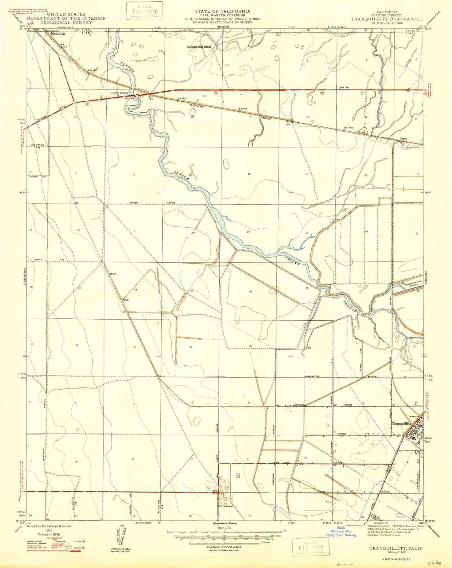 Classic USGS Tranquillity California 7.5'x7.5' Topo Map Image