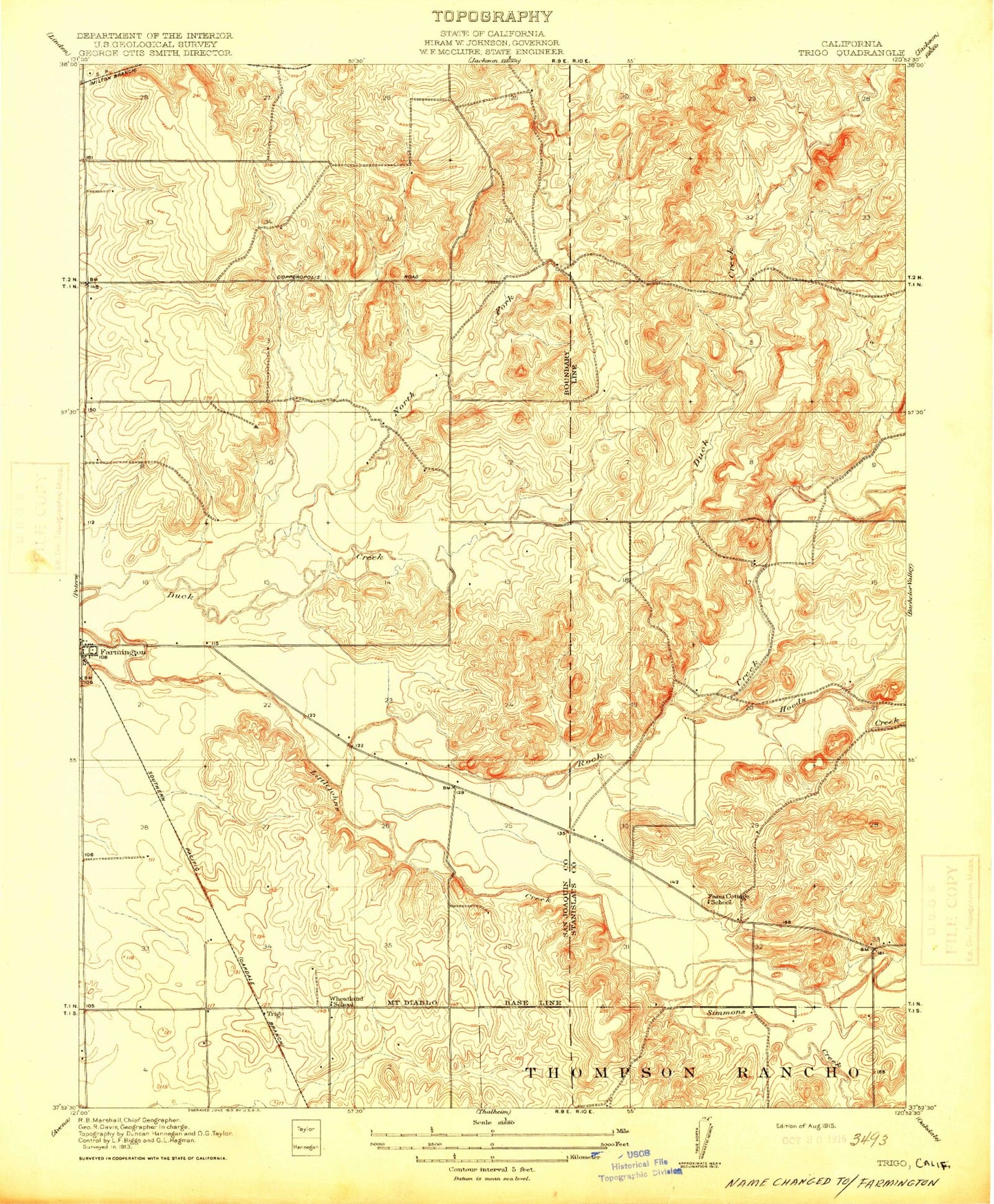 Classic USGS Farmington California 7.5'x7.5' Topo Map Image