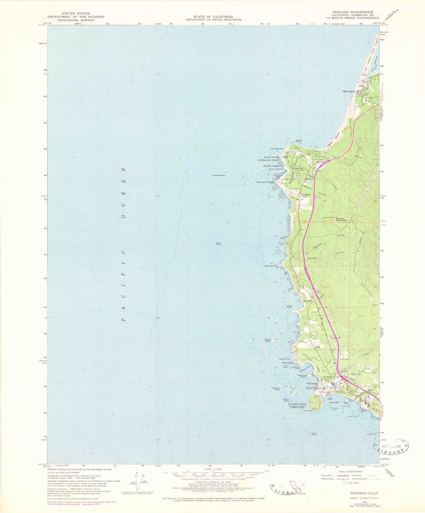 Classic USGS Trinidad California 7.5'x7.5' Topo Map Image