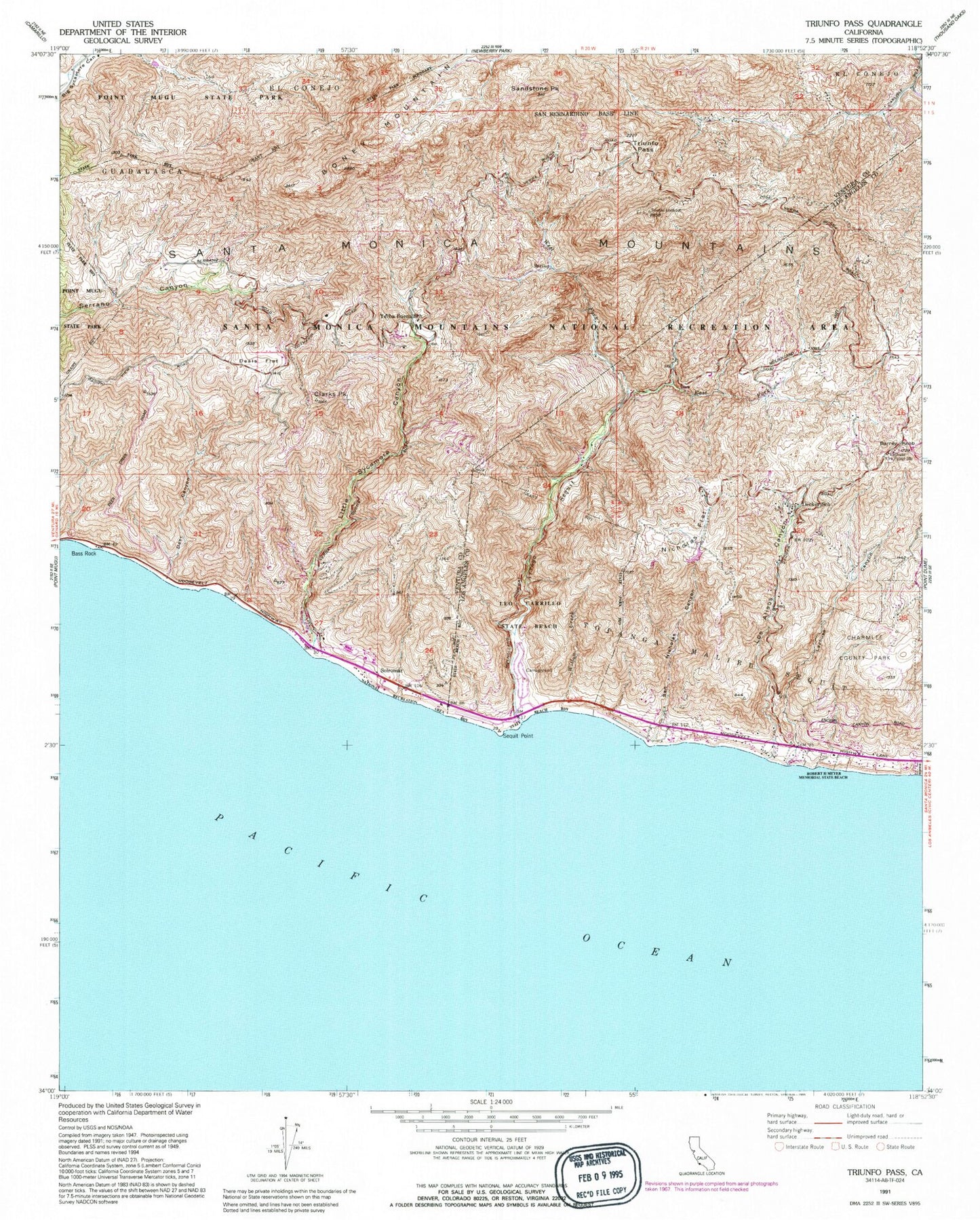Classic USGS Triunfo Pass California 7.5'x7.5' Topo Map Image