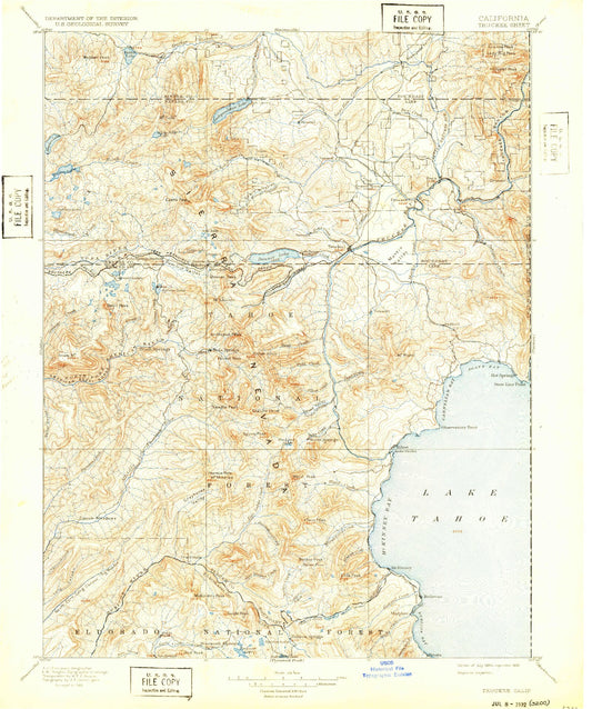 Historic 1895 Truckee California 30'x30' Topo Map Image