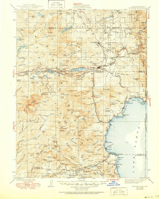 Historic 1940 Truckee California 30'x30' Topo Map Image