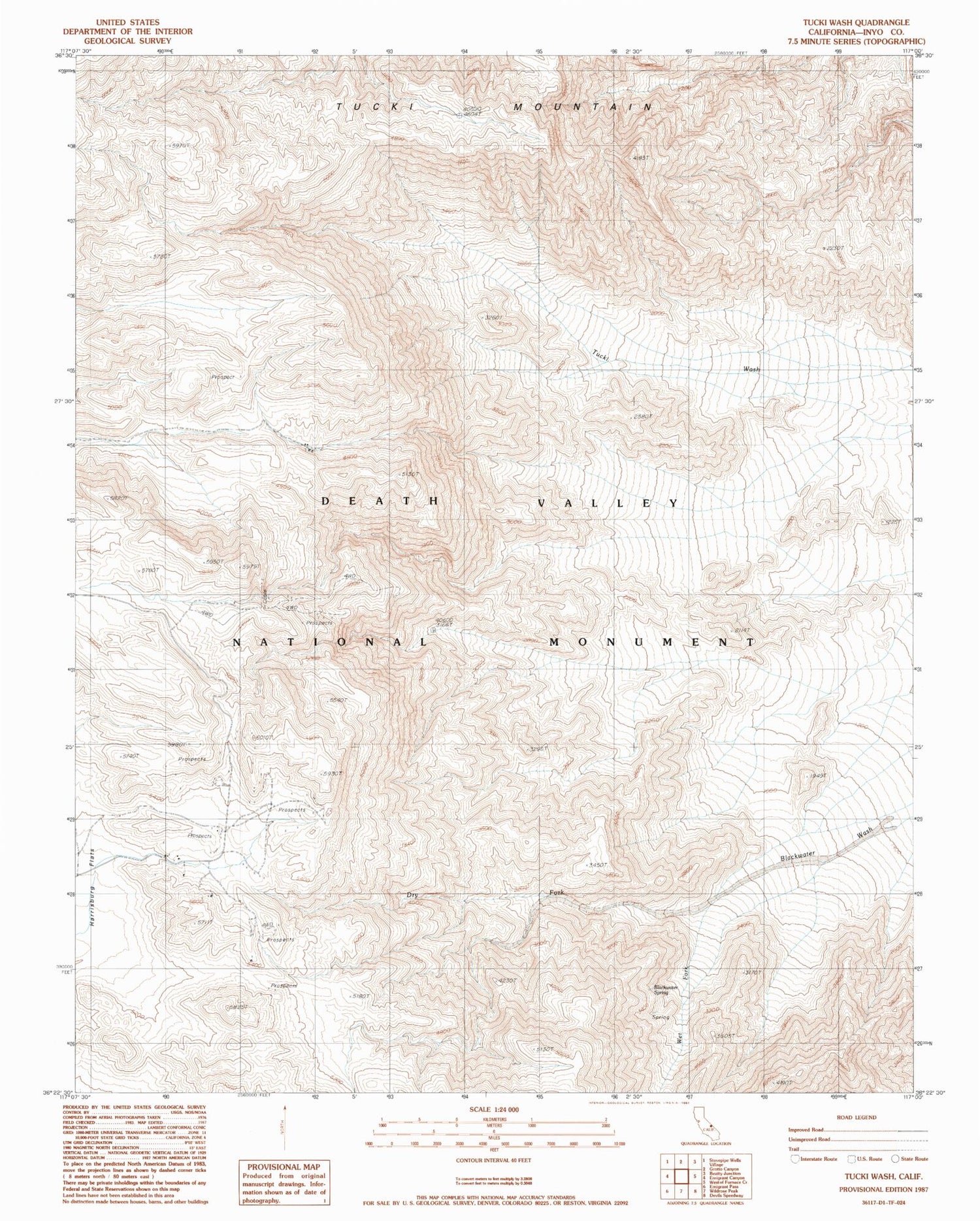 Classic USGS Tucki Wash California 7.5'x7.5' Topo Map Image