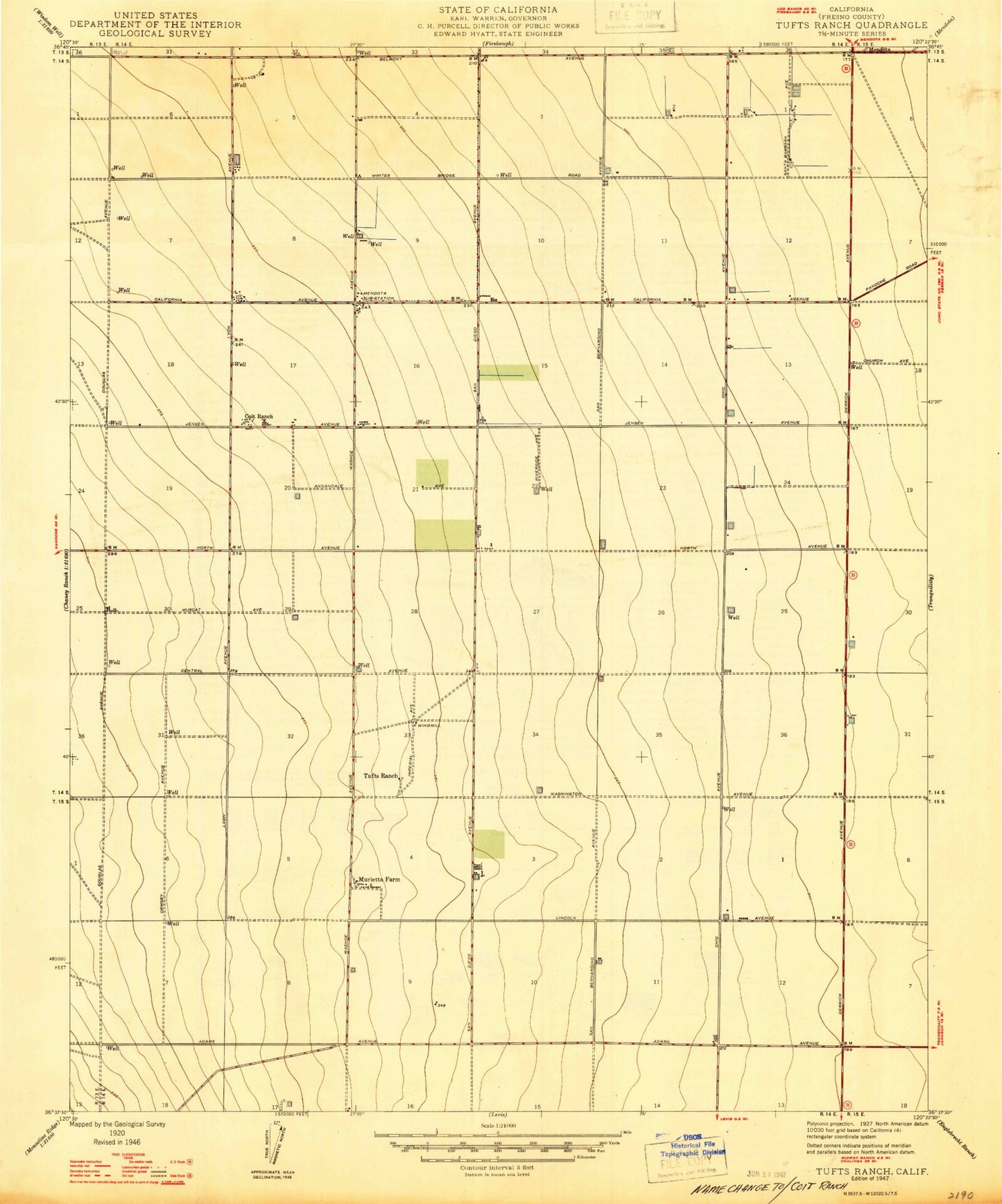 Classic USGS Coit Ranch California 7.5'x7.5' Topo Map Image