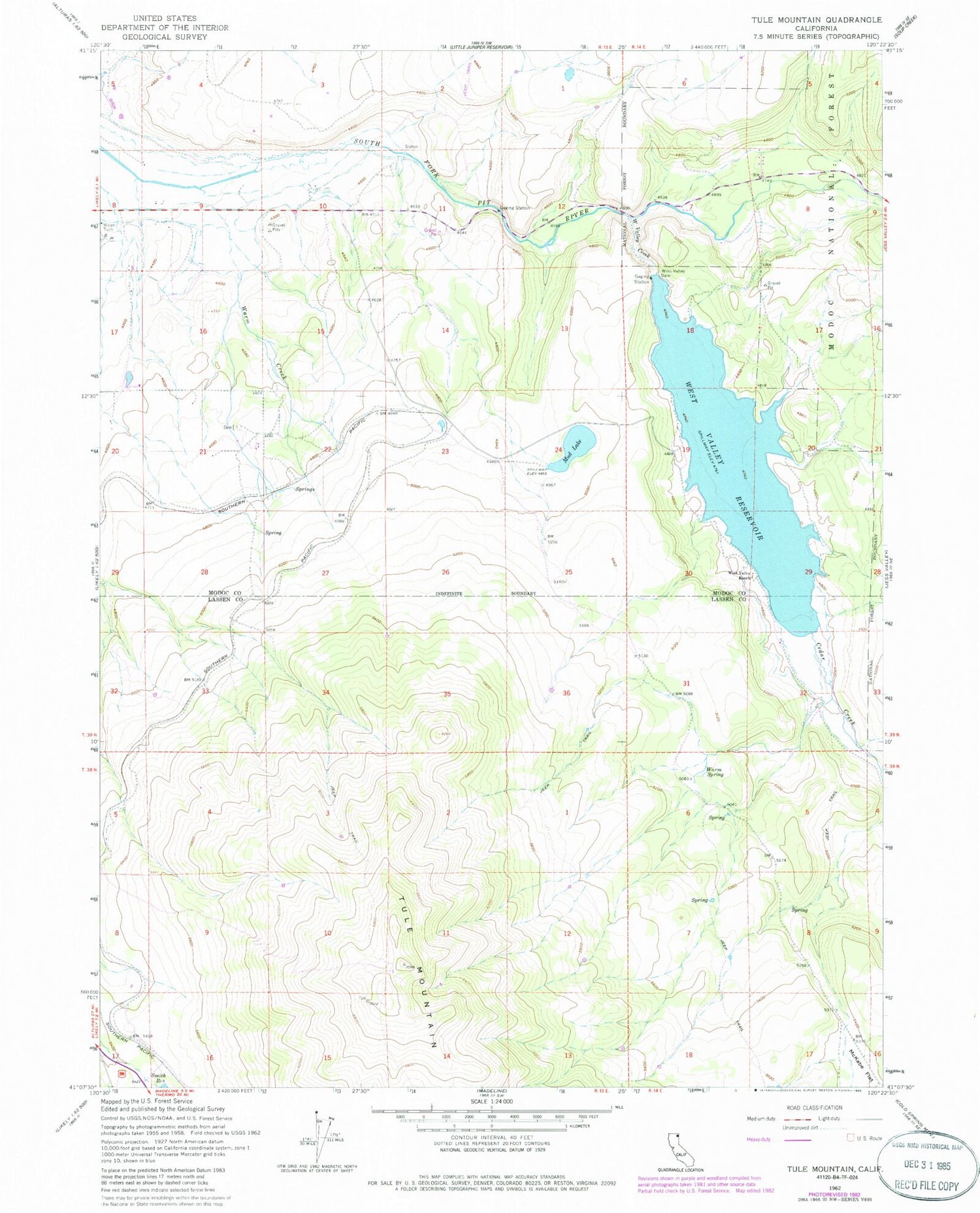 Classic USGS Tule Mountain California 7.5'x7.5' Topo Map Image