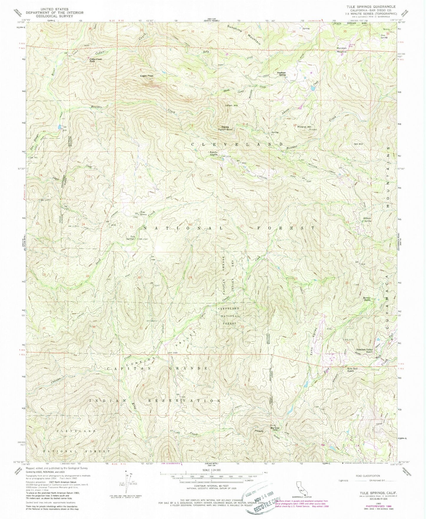 Classic USGS Tule Springs California 7.5'x7.5' Topo Map Image