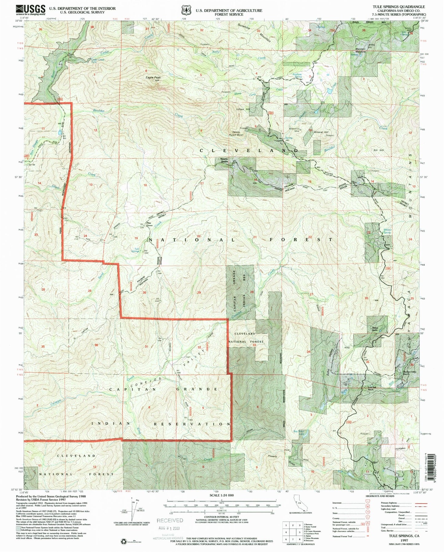 Classic USGS Tule Springs California 7.5'x7.5' Topo Map Image