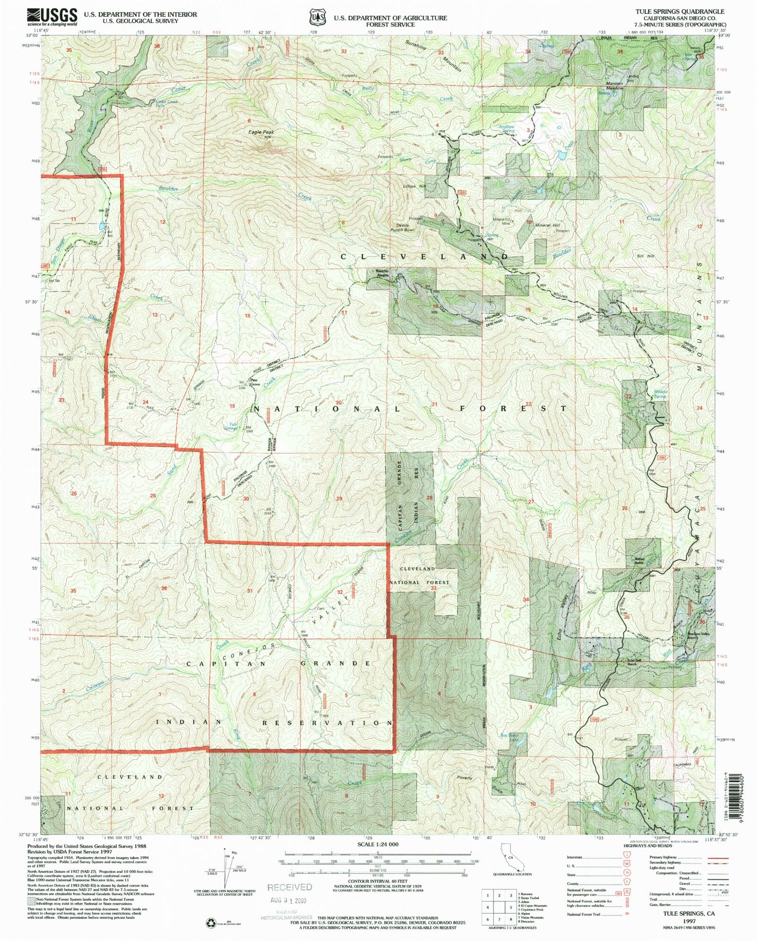 Classic USGS Tule Springs California 7.5'x7.5' Topo Map Image