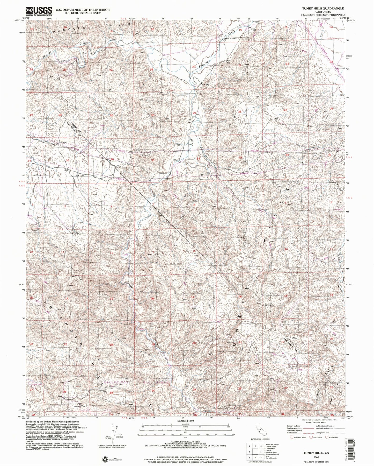Classic USGS Tumey Hills California 7.5'x7.5' Topo Map Image