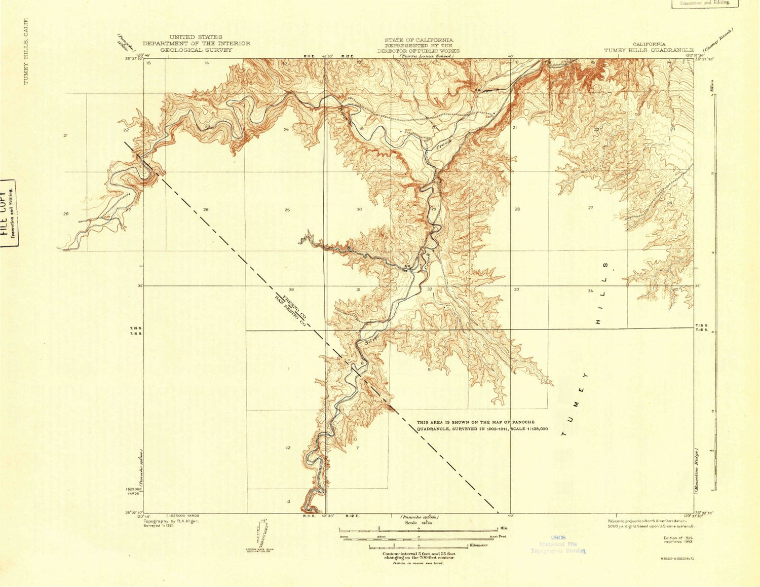 Classic USGS Tumey Hills California 7.5'x7.5' Topo Map Image