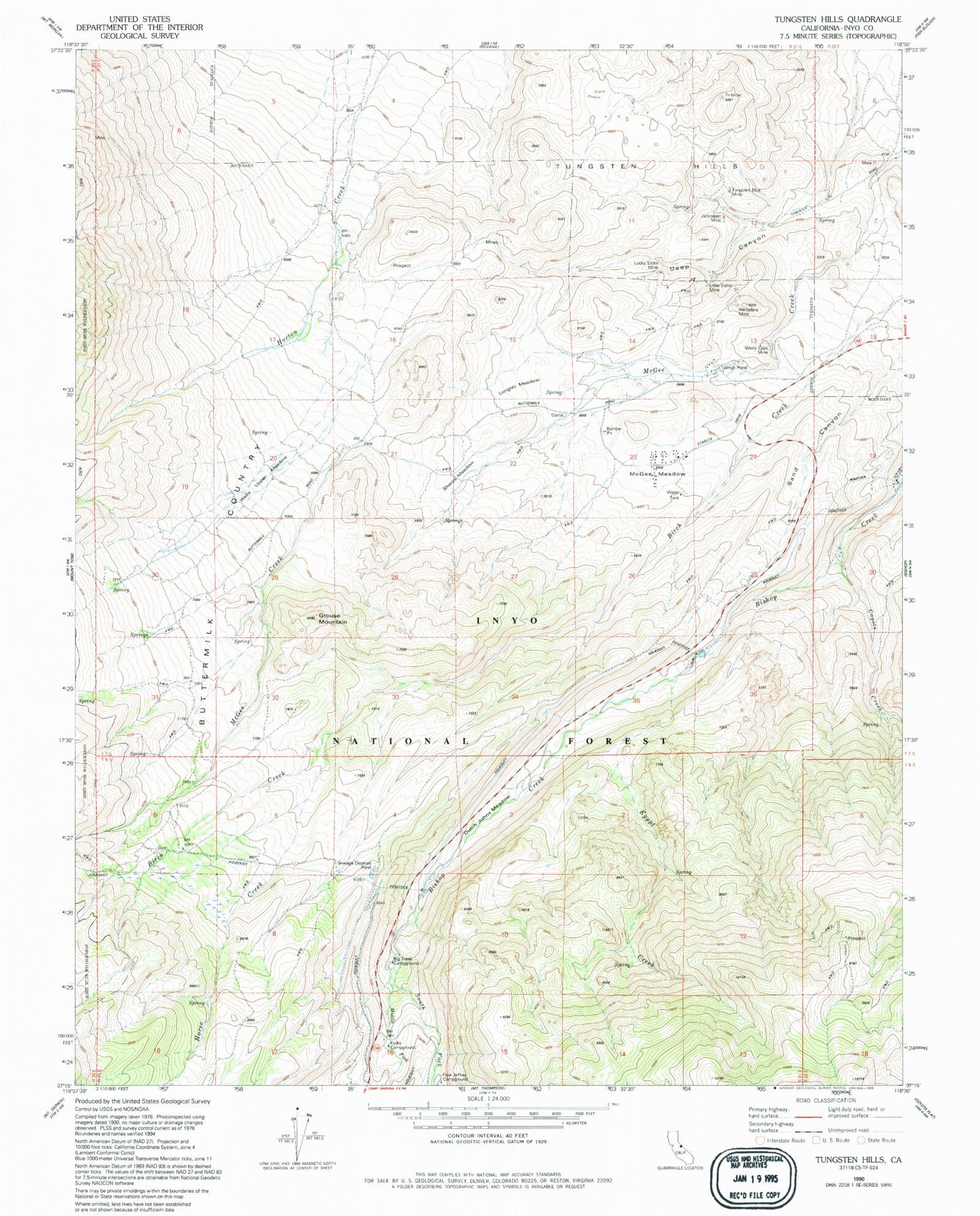 Classic USGS Tungsten Hills California 7.5'x7.5' Topo Map Image