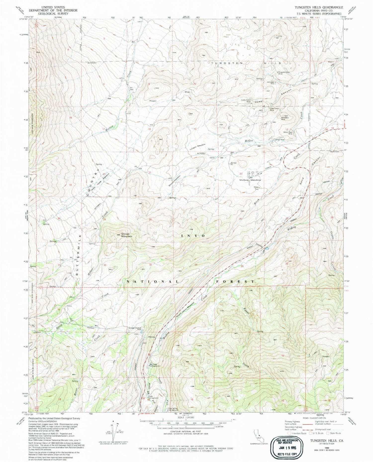 Classic USGS Tungsten Hills California 7.5'x7.5' Topo Map Image