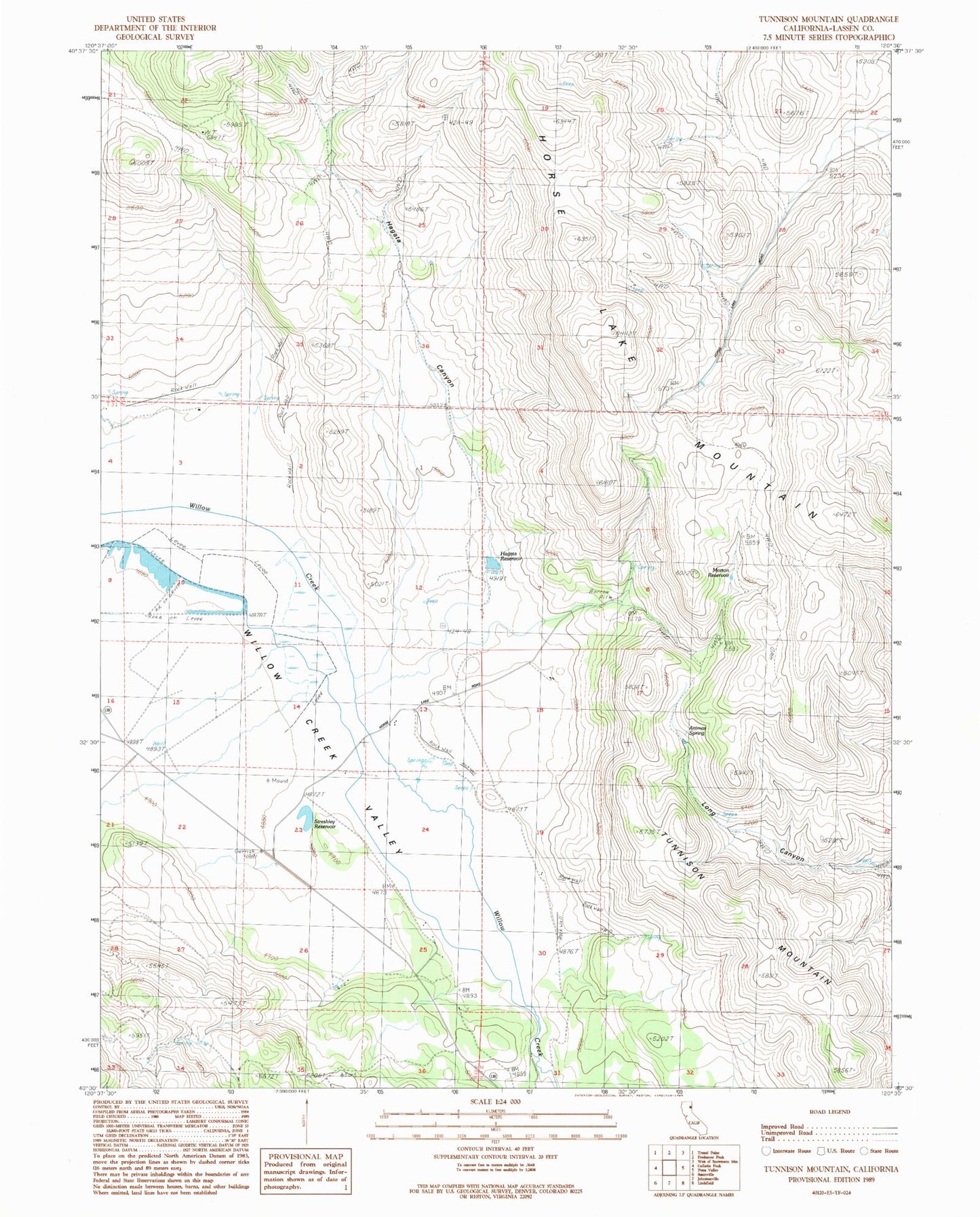 Classic USGS Tunnison Mountain California 7.5'x7.5' Topo Map Image