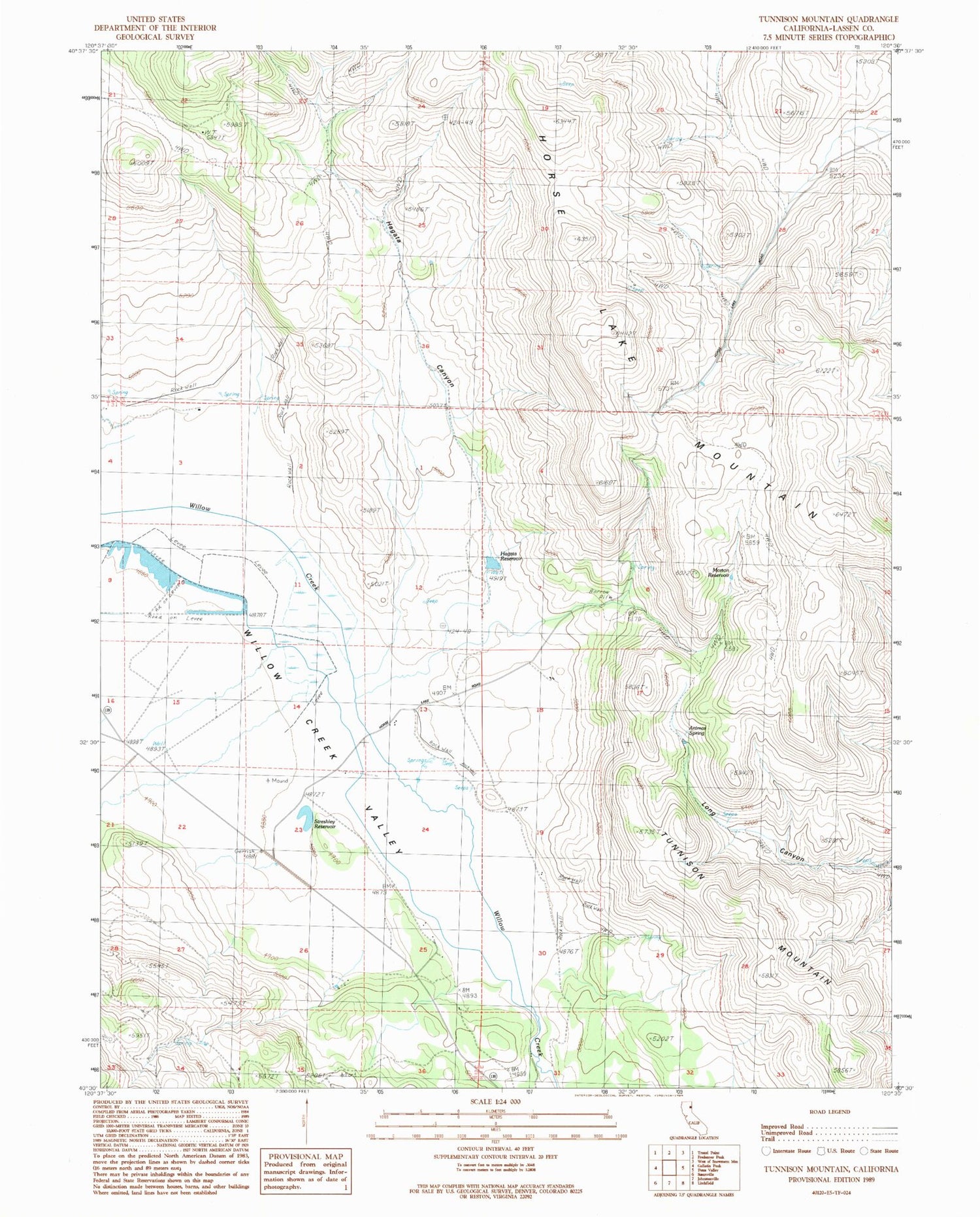 Classic USGS Tunnison Mountain California 7.5'x7.5' Topo Map Image