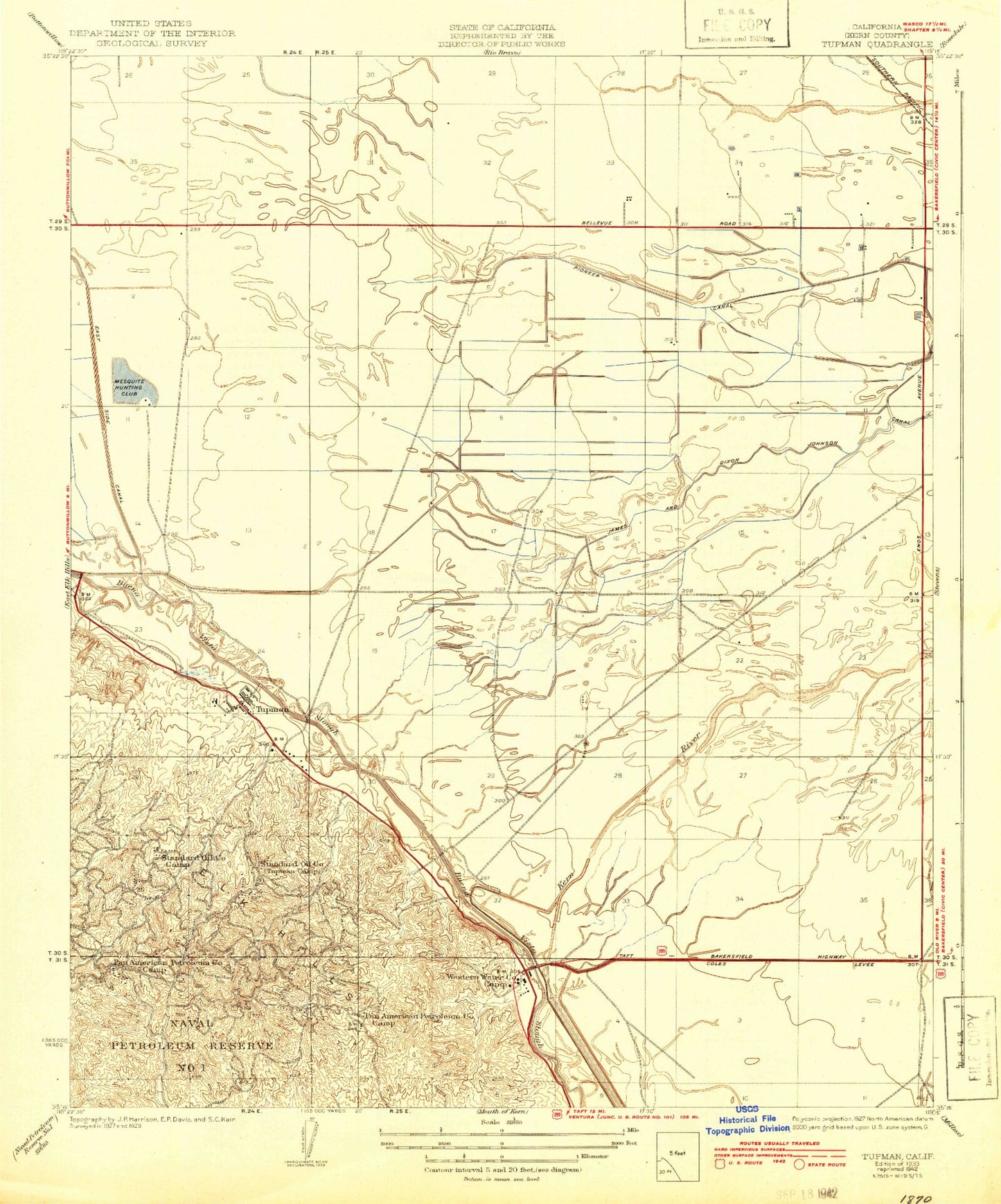 Classic USGS Tupman California 7.5'x7.5' Topo Map Image