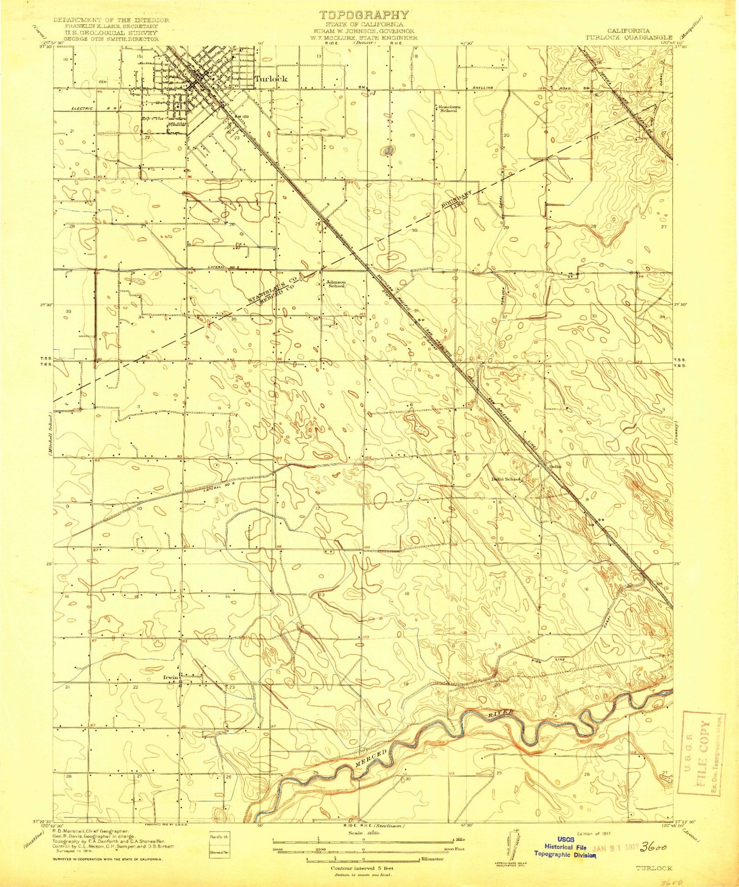 Classic USGS Turlock California 7.5'x7.5' Topo Map Image