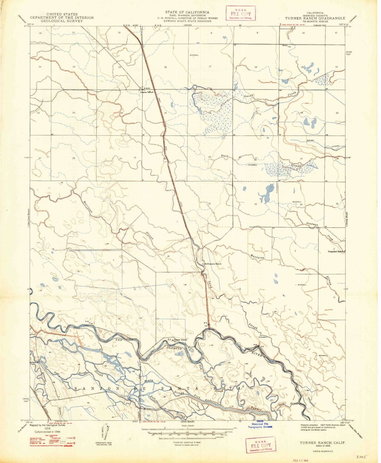 Classic USGS Turner Ranch California 7.5'x7.5' Topo Map Image
