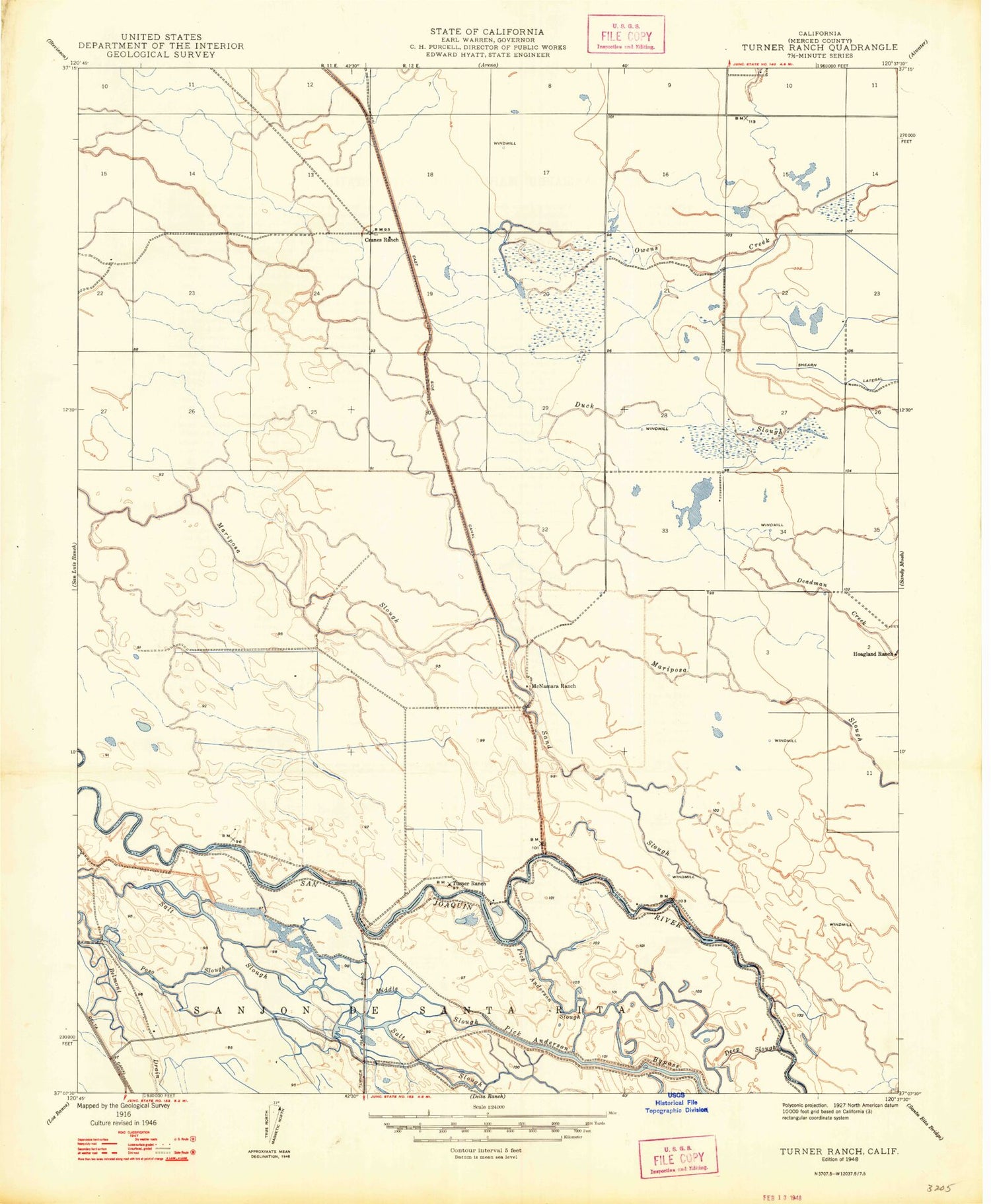 Classic USGS Turner Ranch California 7.5'x7.5' Topo Map Image
