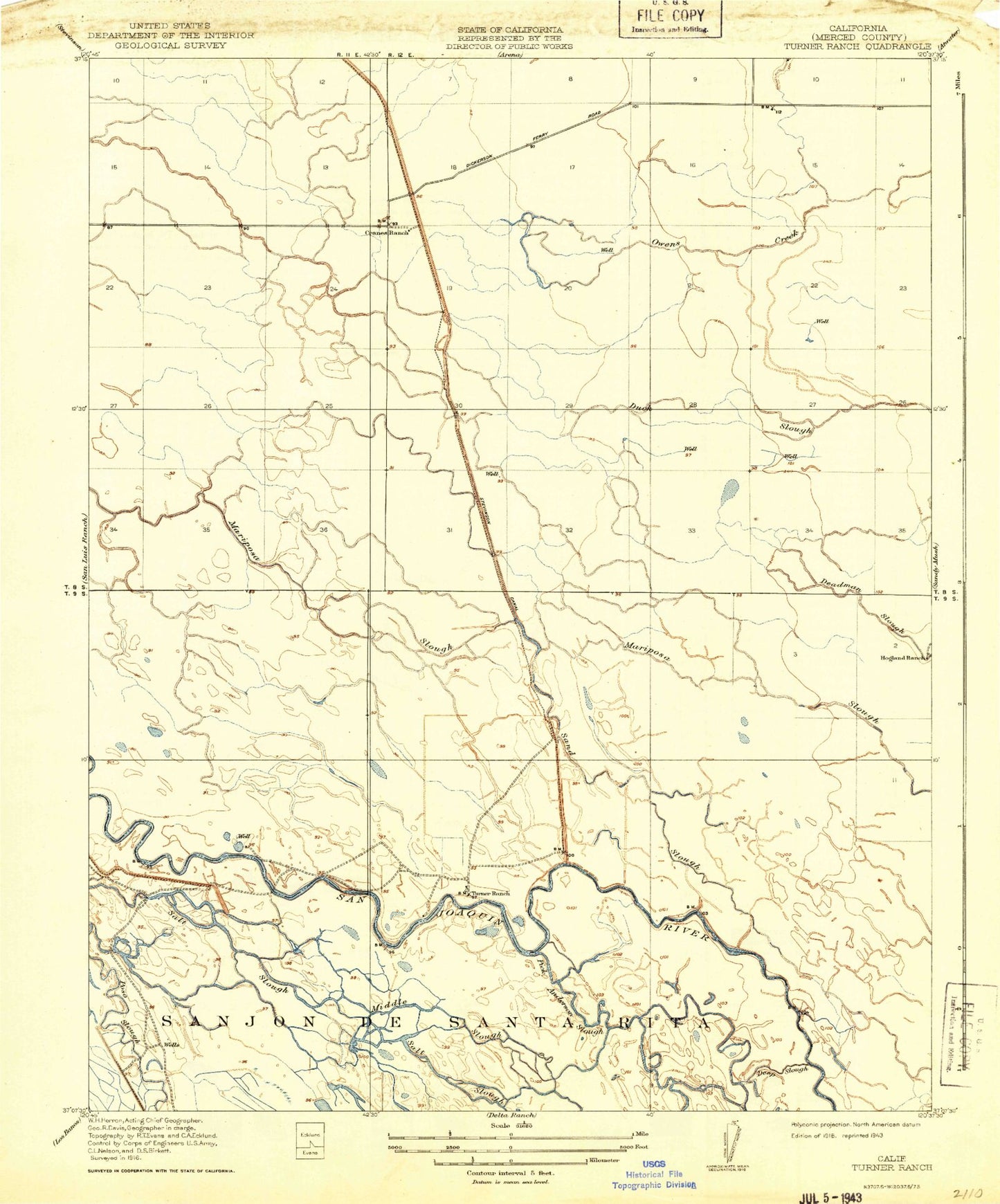 Classic USGS Turner Ranch California 7.5'x7.5' Topo Map Image