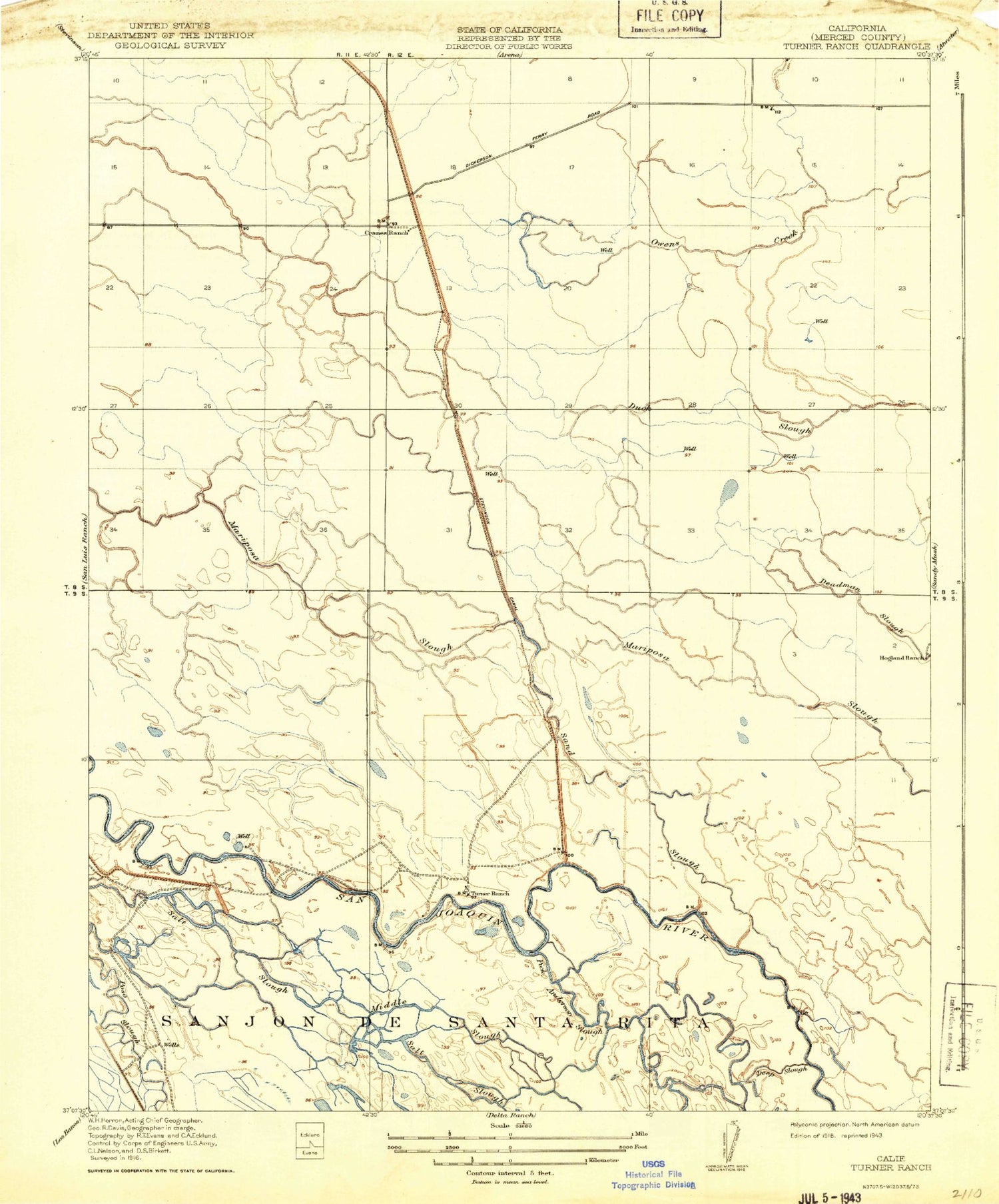 Classic USGS Turner Ranch California 7.5'x7.5' Topo Map Image