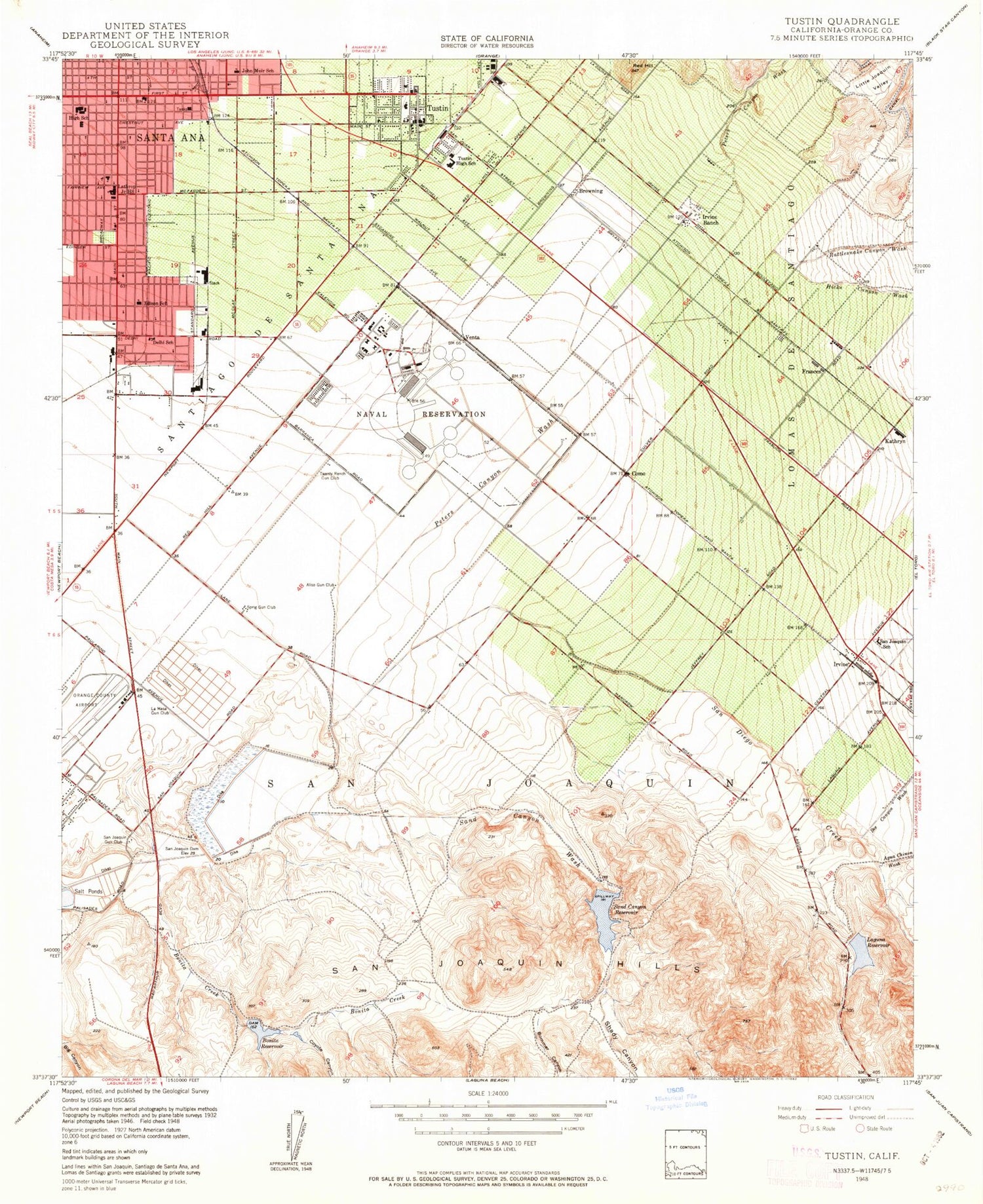Classic USGS Tustin California 7.5'x7.5' Topo Map Image