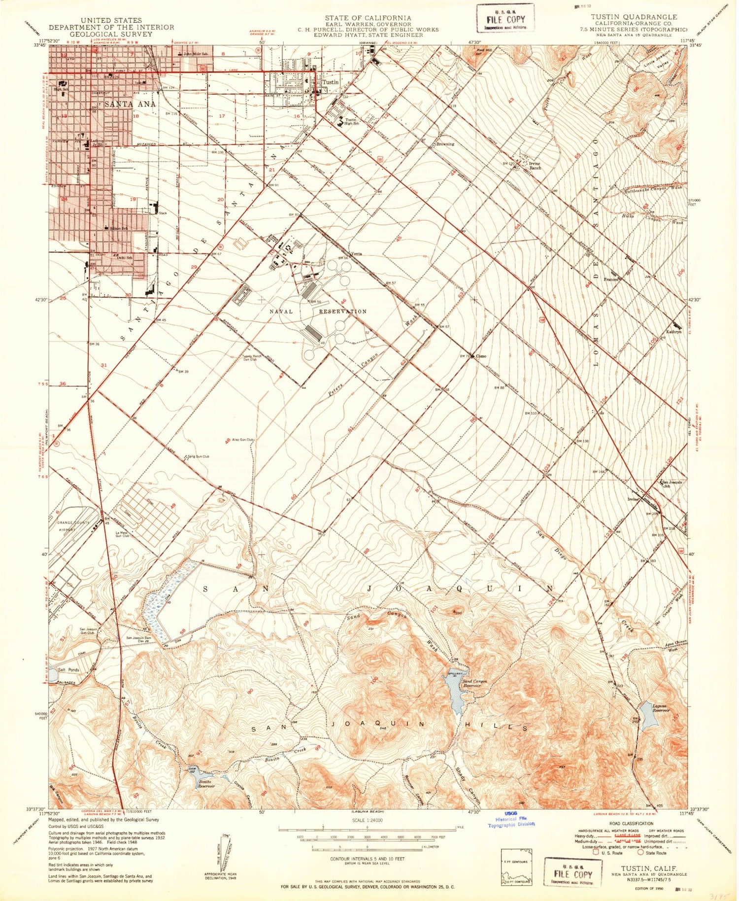 Classic USGS Tustin California 7.5'x7.5' Topo Map Image