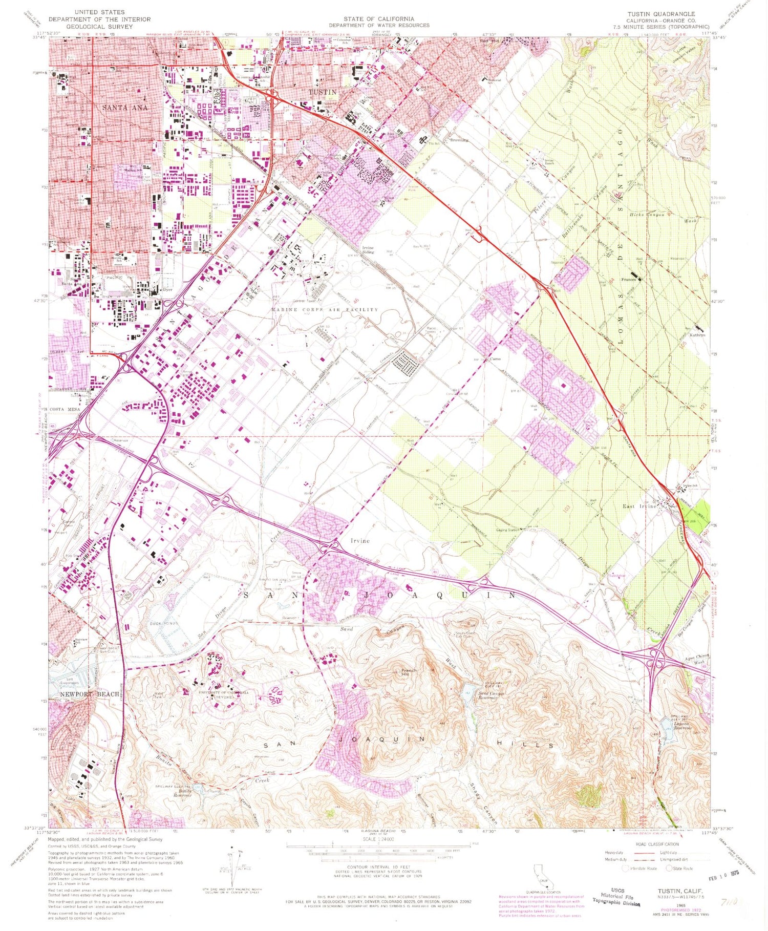 Classic USGS Tustin California 7.5'x7.5' Topo Map Image