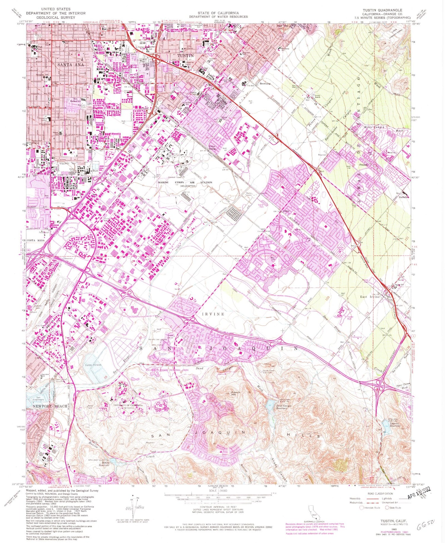 Classic USGS Tustin California 7.5'x7.5' Topo Map Image