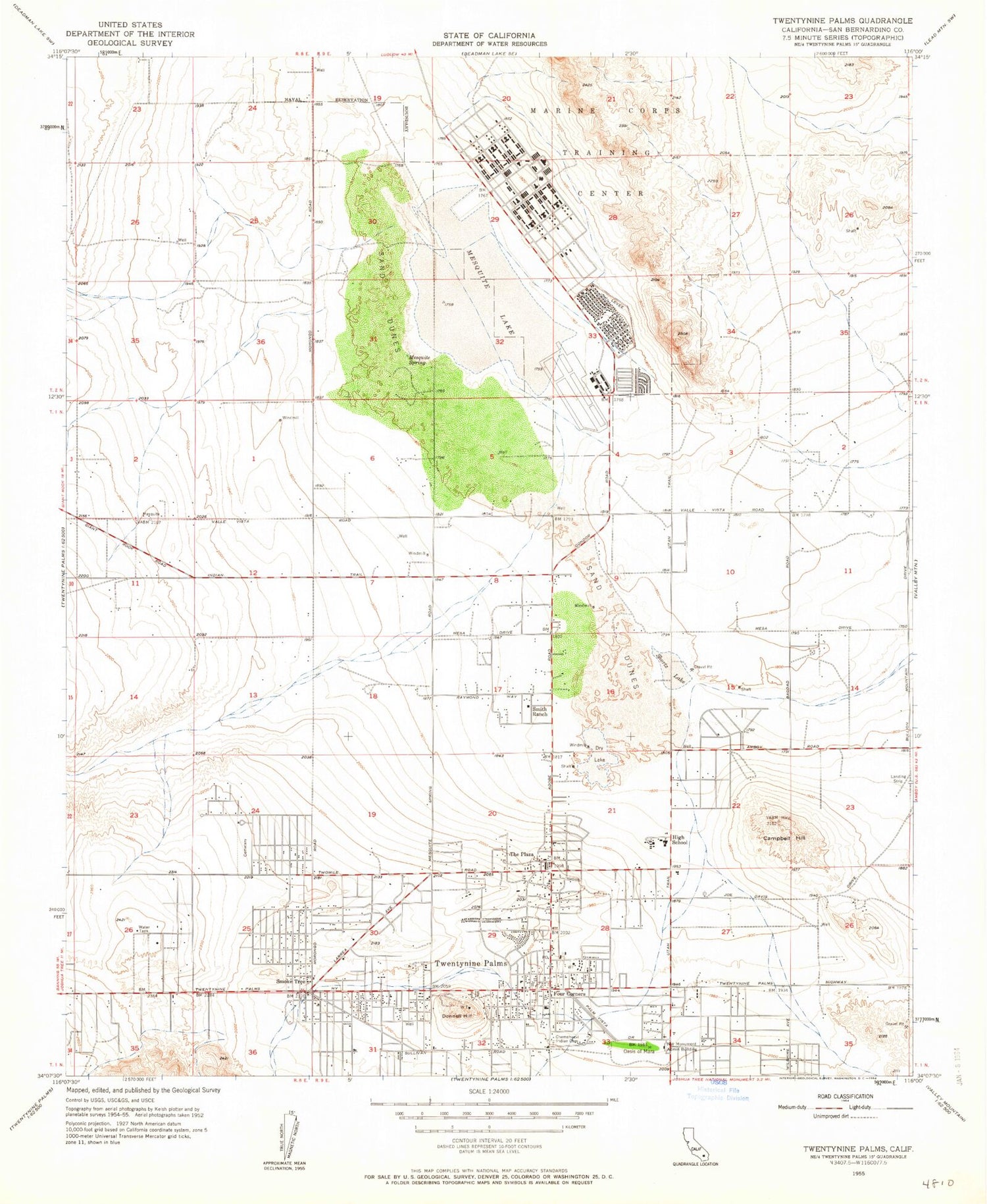 Classic USGS Twentynine Palms California 7.5'x7.5' Topo Map Image