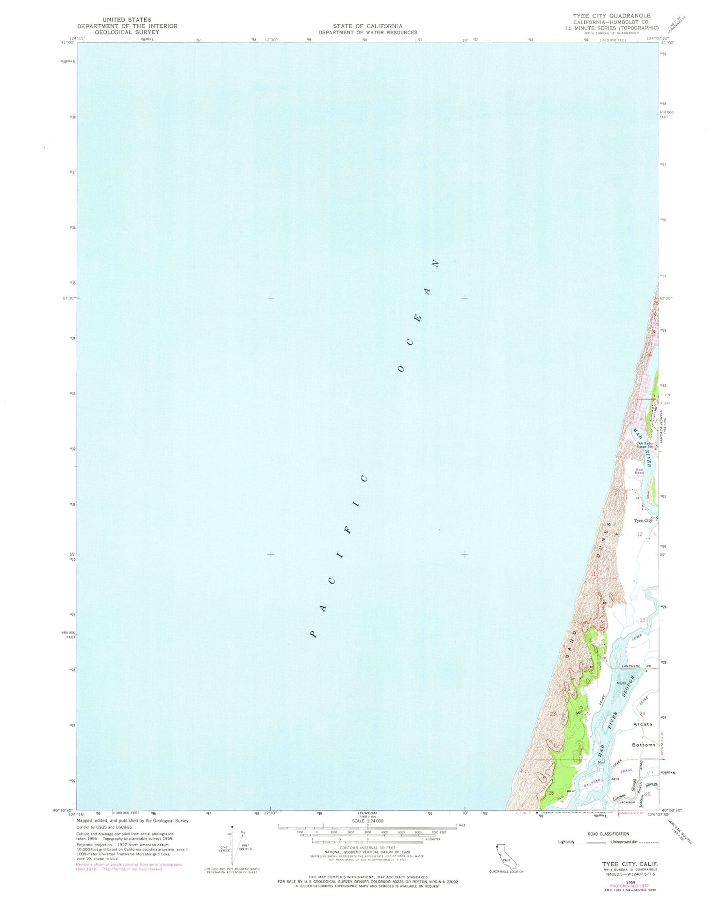 Classic USGS Tyee City California 7.5'x7.5' Topo Map Image