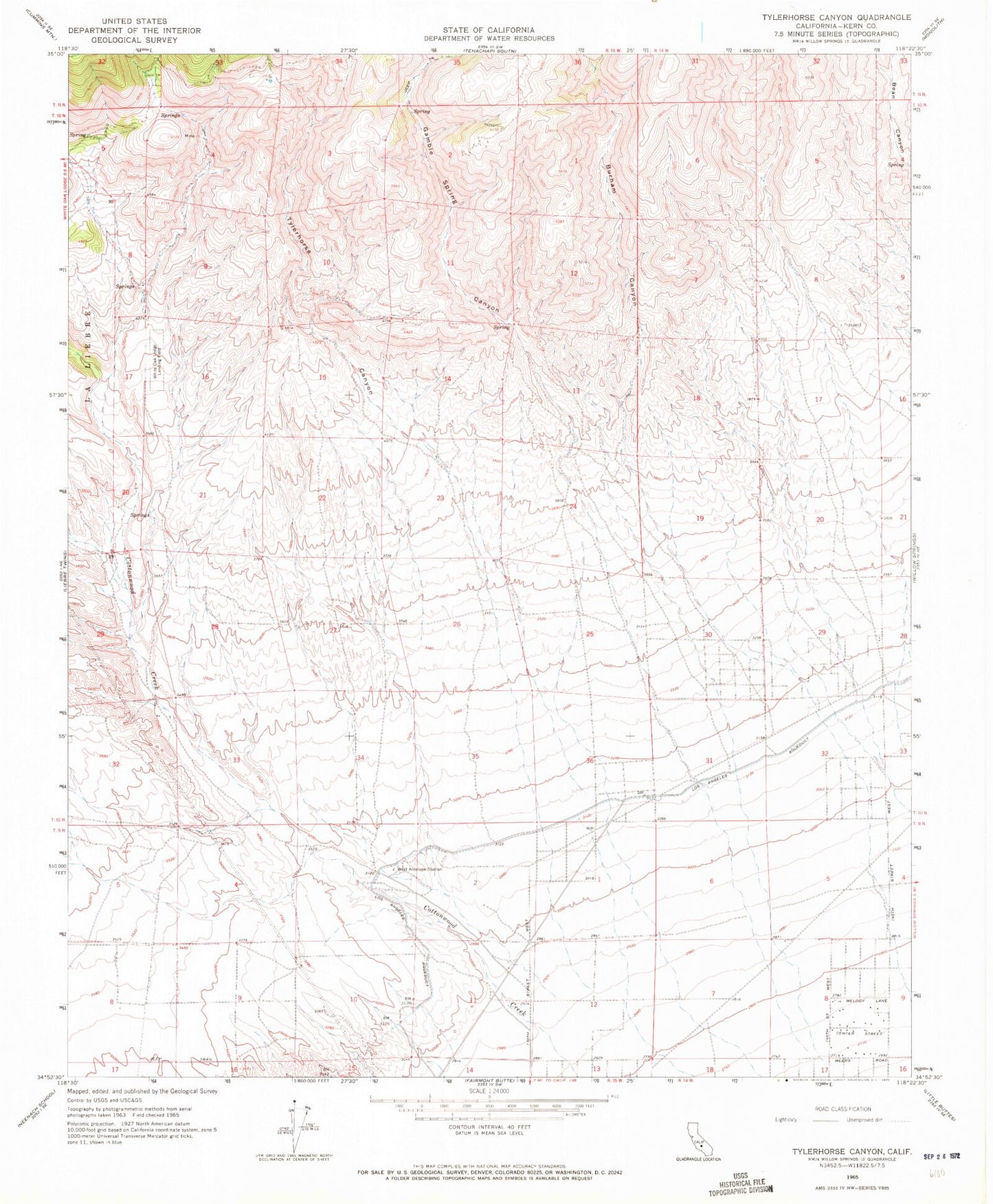 Classic USGS Tylerhorse Canyon California 7.5'x7.5' Topo Map Image