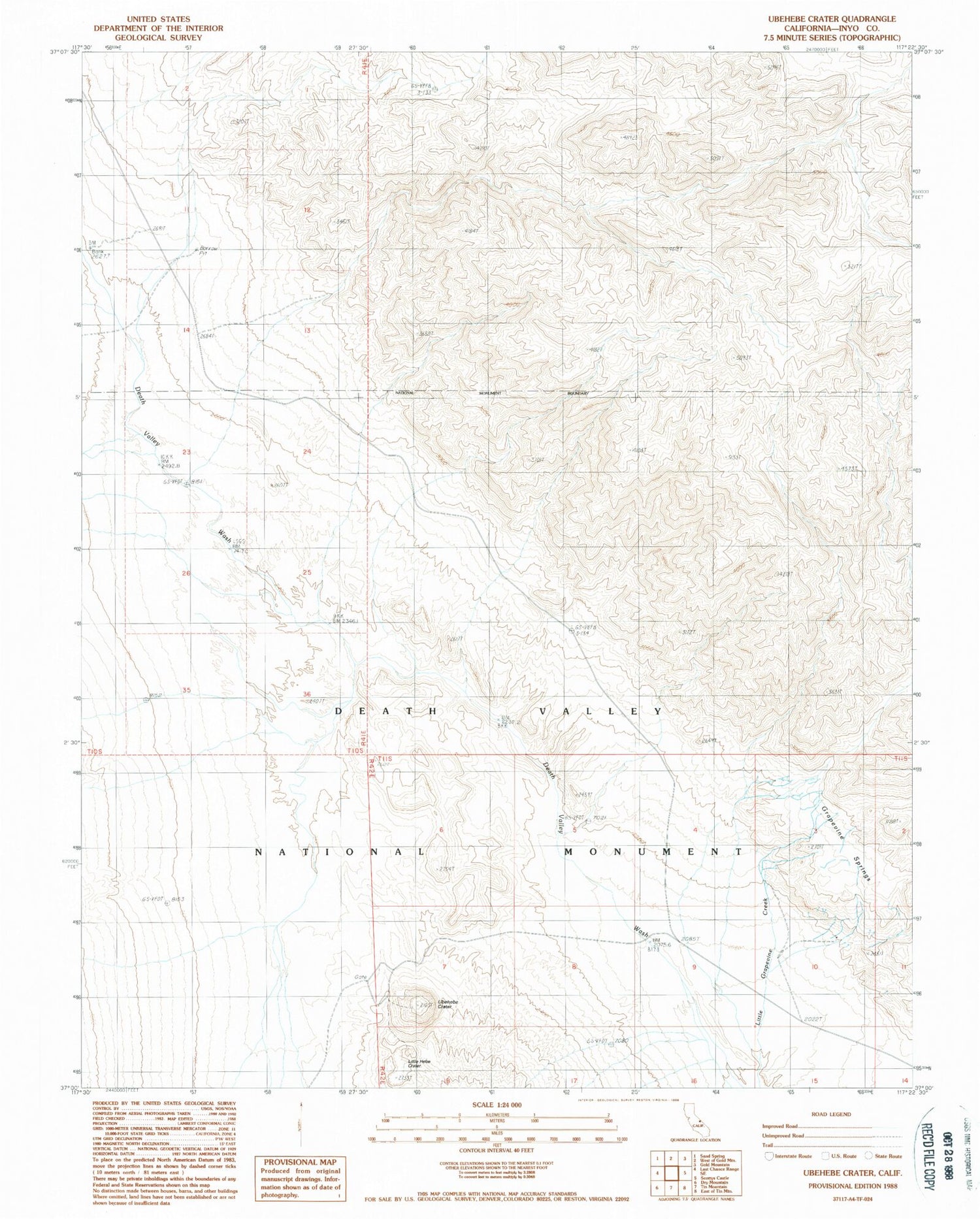 Classic USGS Ubehebe Crater California 7.5'x7.5' Topo Map Image