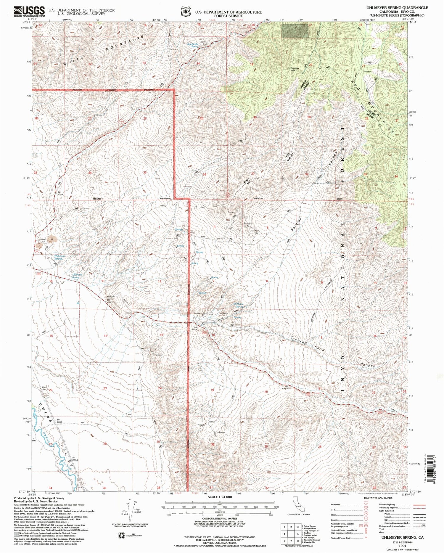 Classic USGS Uhlmeyer Spring California 7.5'x7.5' Topo Map Image