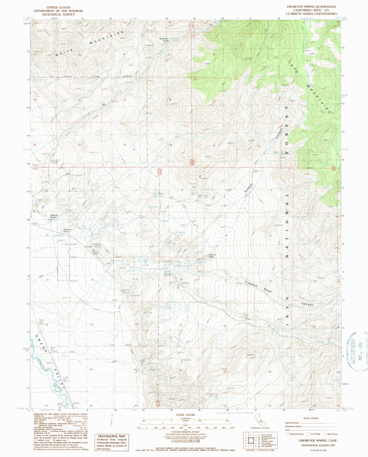 Classic USGS Uhlmeyer Spring California 7.5'x7.5' Topo Map Image